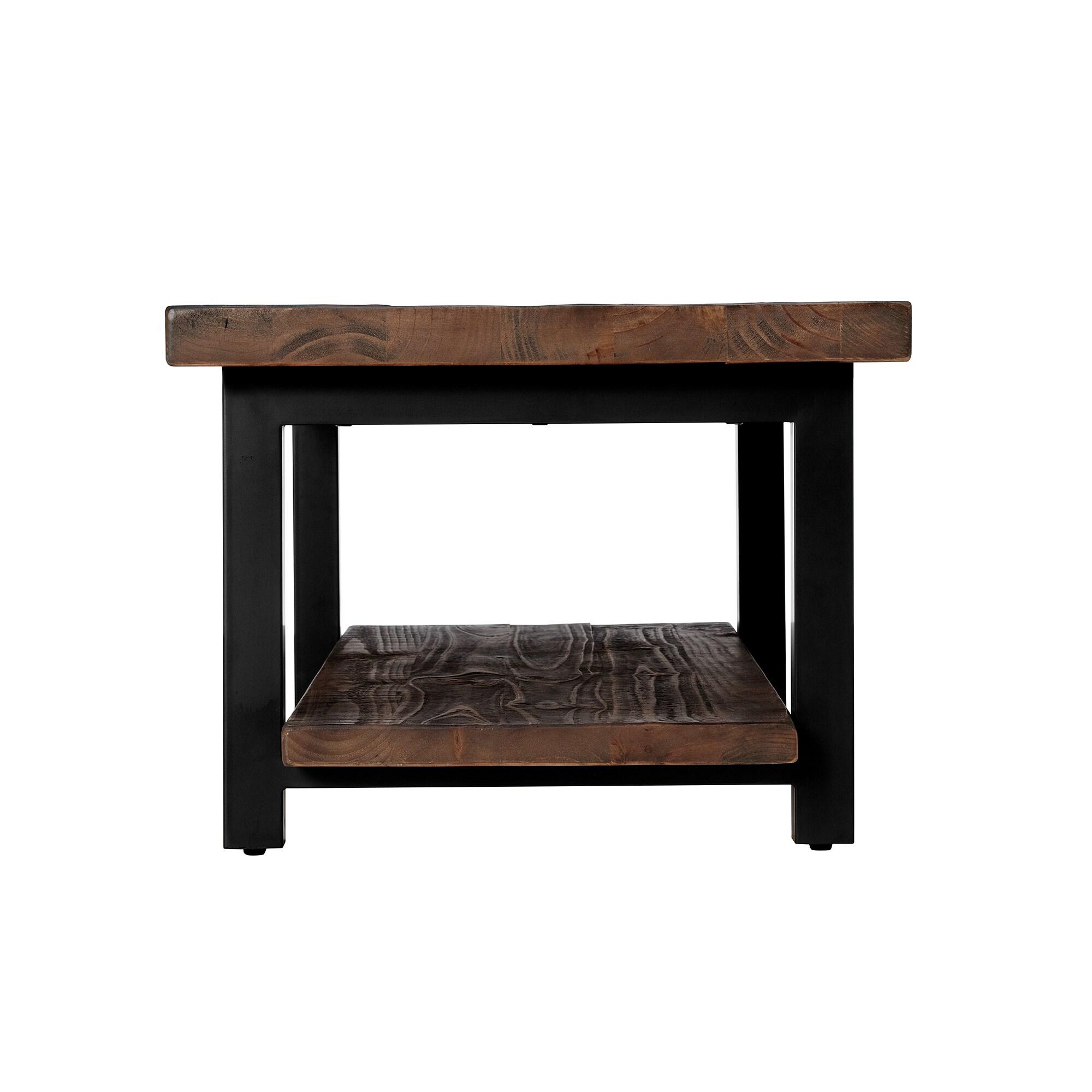 Alaterre Furniture 42" Pomona Wide Coffee Table Reclaimed Wood Rustic Natural: Fixed Shelf, Metal Frame, Living Room Furniture