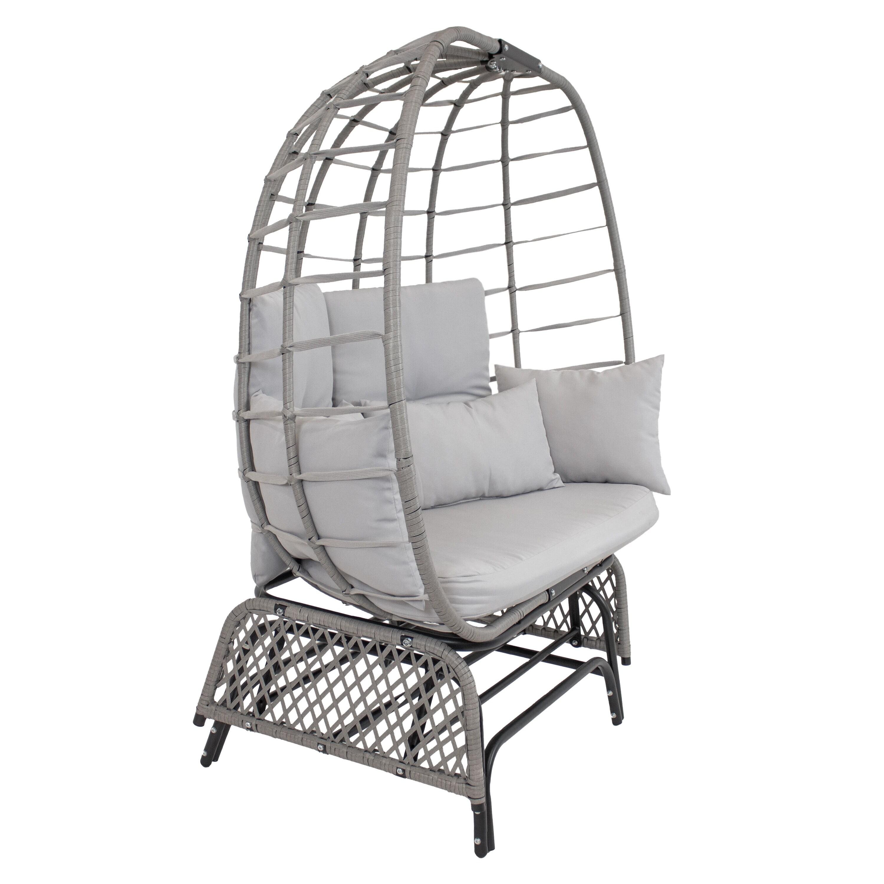 Sunnydaze Outdoor Polyrattan Double Egg Chair Glider with Cushions and Pillows - Gray