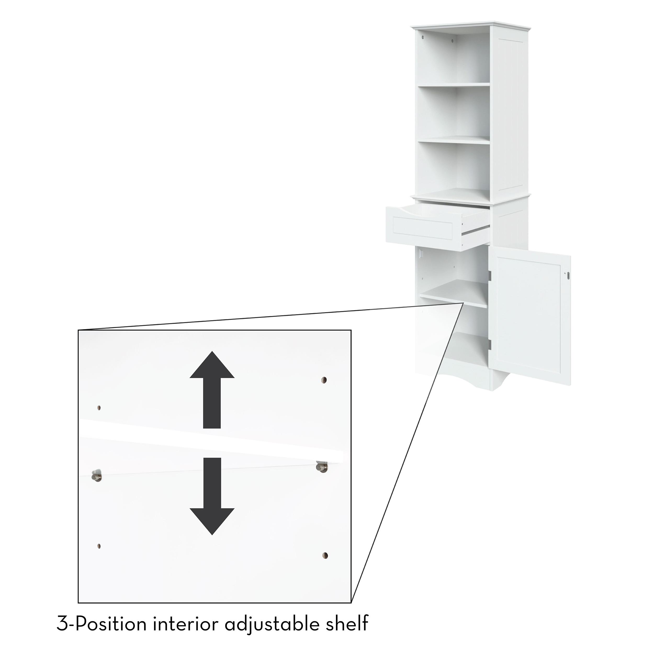 RiverRidge Ashland Tall Bathroom Storage Linen Cabinet and Organizer with Drawer and Shelves