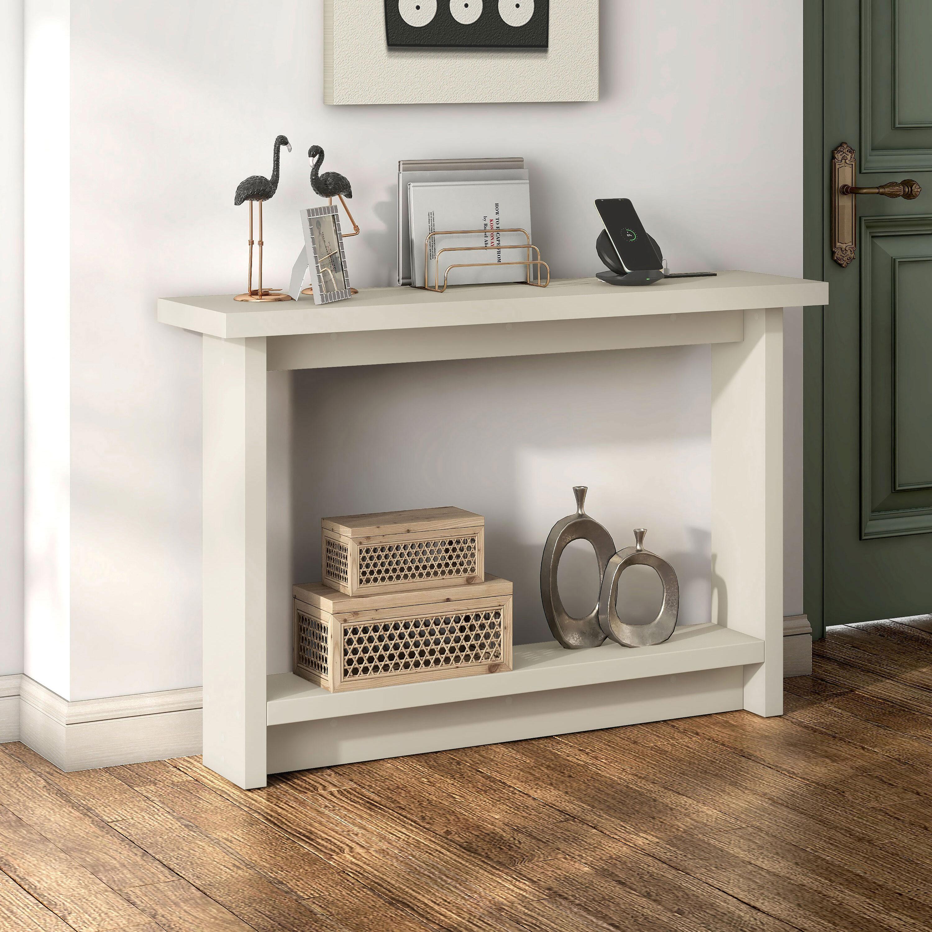 miBasics Nortal 47.24" Console Table Modern 1 Shelf with Usb and Power Ports Soft White