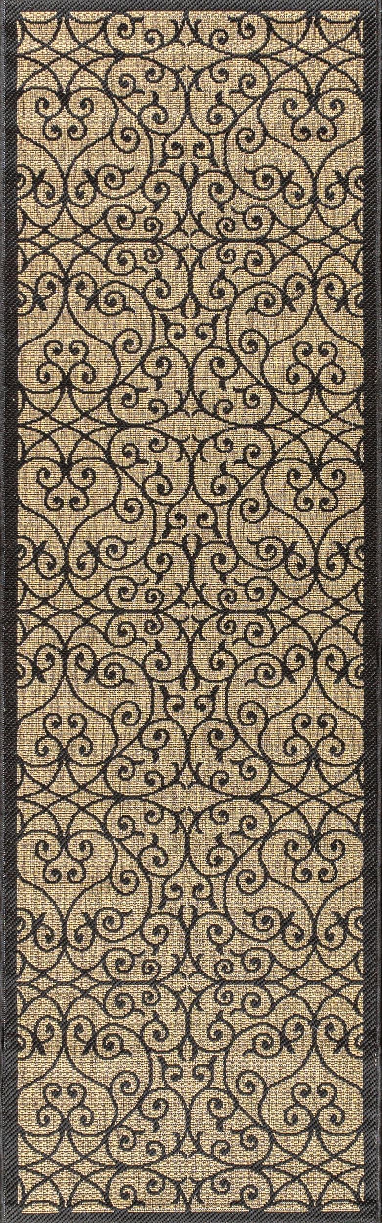 2'x8' Madrid Vintage Filigree Textured Weave Indoor/Outdoor Runner Rug, Black - JONATHAN Y