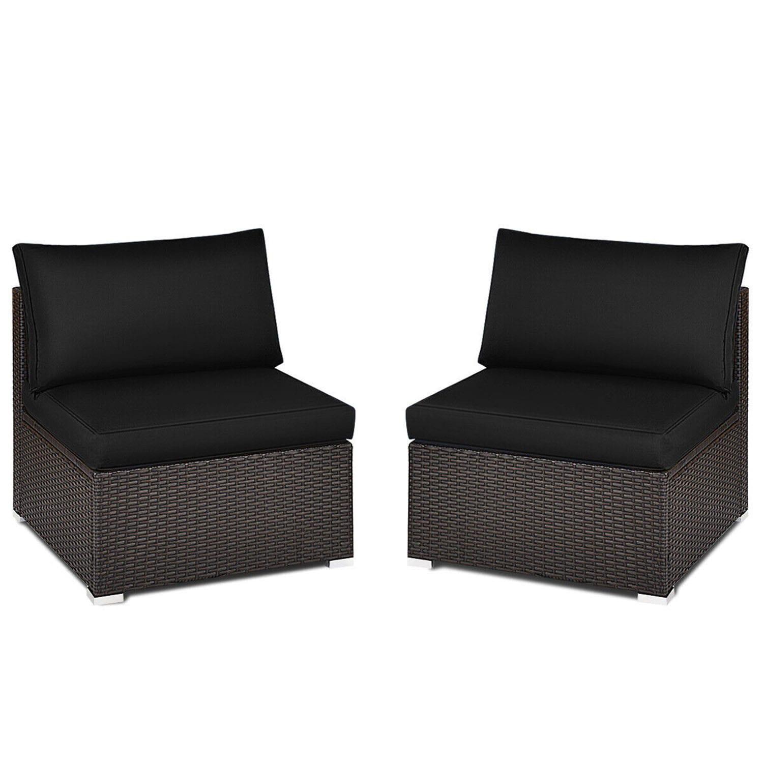 Canddidliike Patio Furniture Sets, 2 Pieces Patio Rattan Armless Sofa Set with 2 Cushions and 2 Pillows-Black, Wicker Sofa Small Patio Conversation Couch for Garden, Poolside