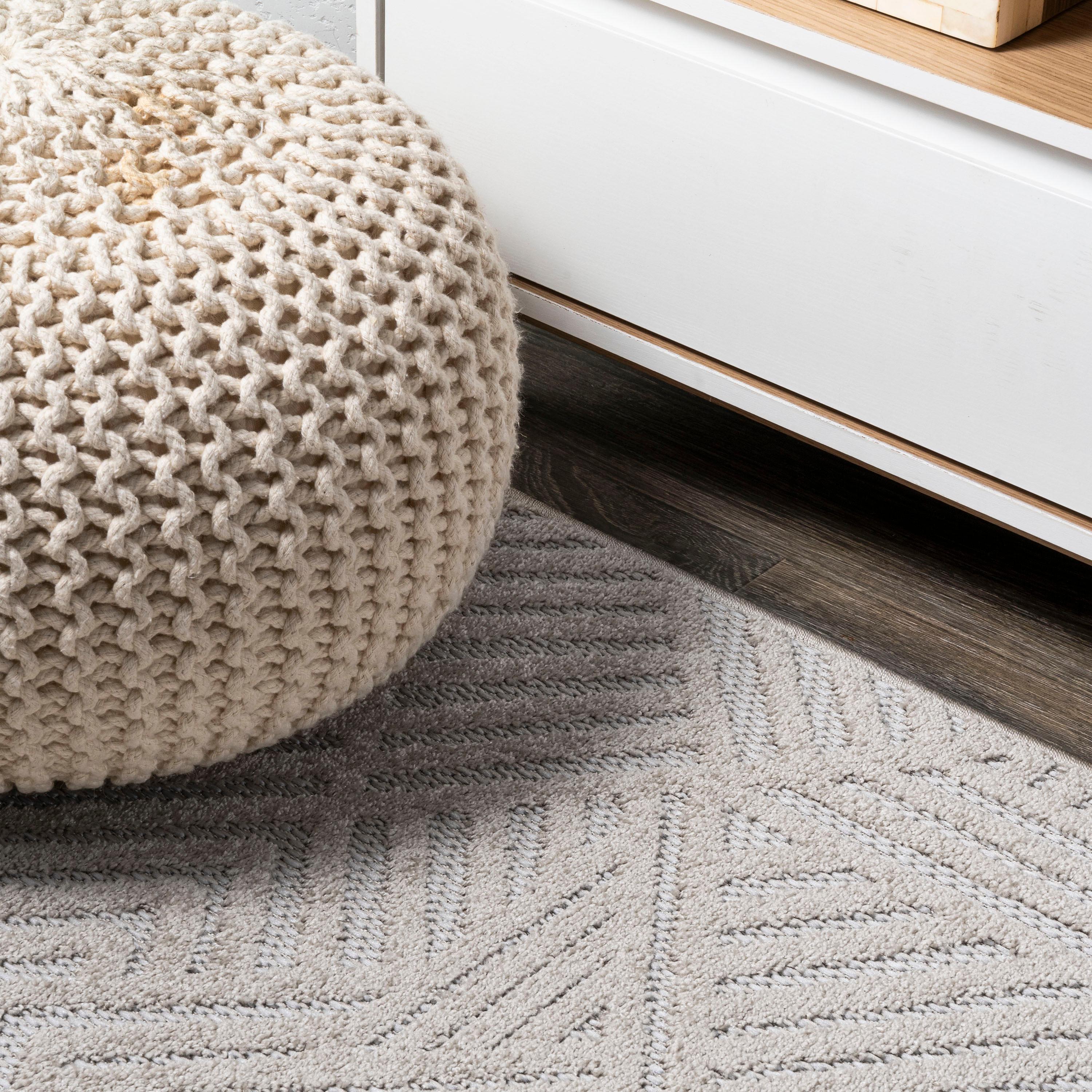 5'x8' Jordan High-Low Pile Art Deco Geometric Indoor/Outdoor Area Rug, Beige - JONATHAN Y