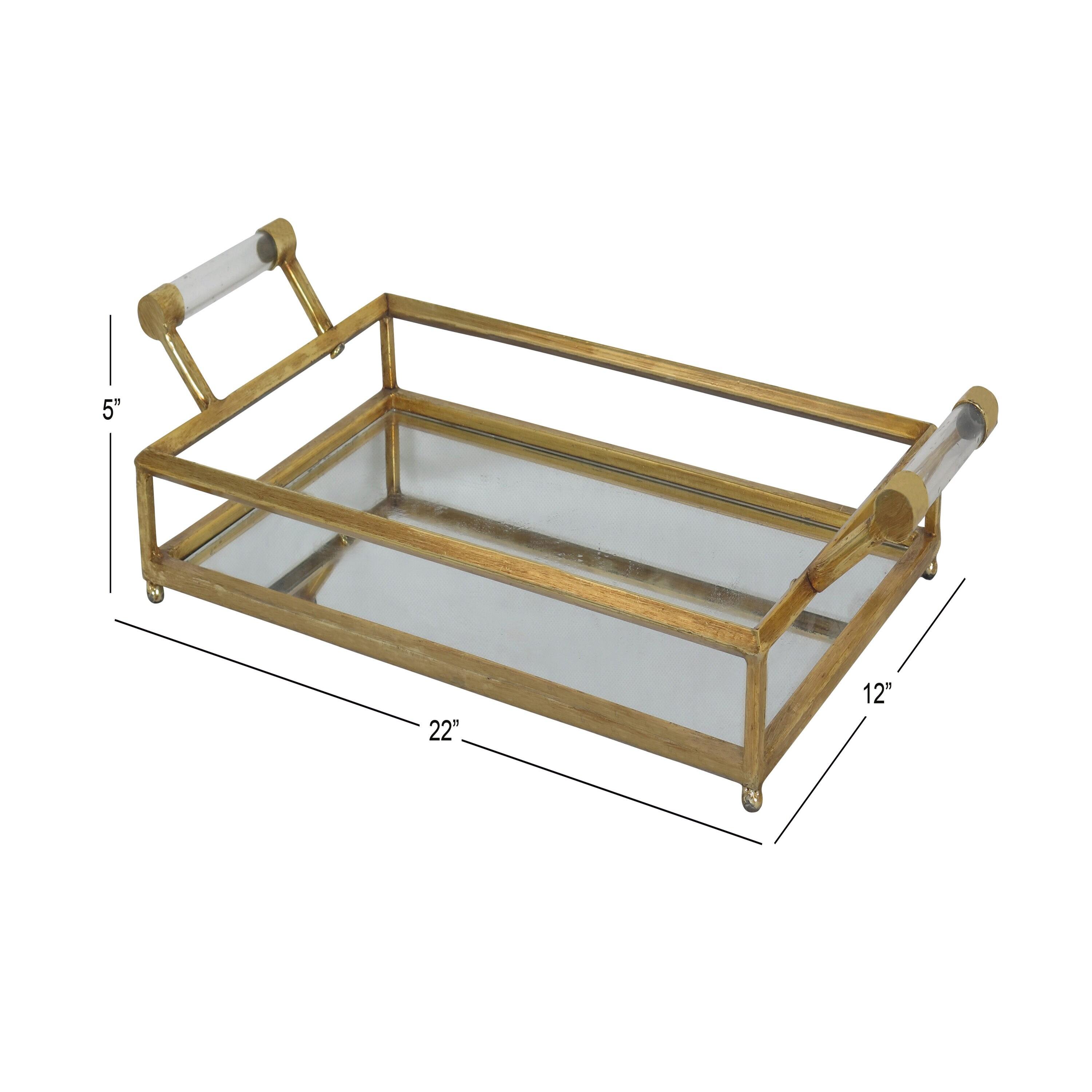 CosmoLiving by Cosmopolitan 22" x 12" Gold Metal Mirrored Tray with Acrylic Handles, 1-Piece