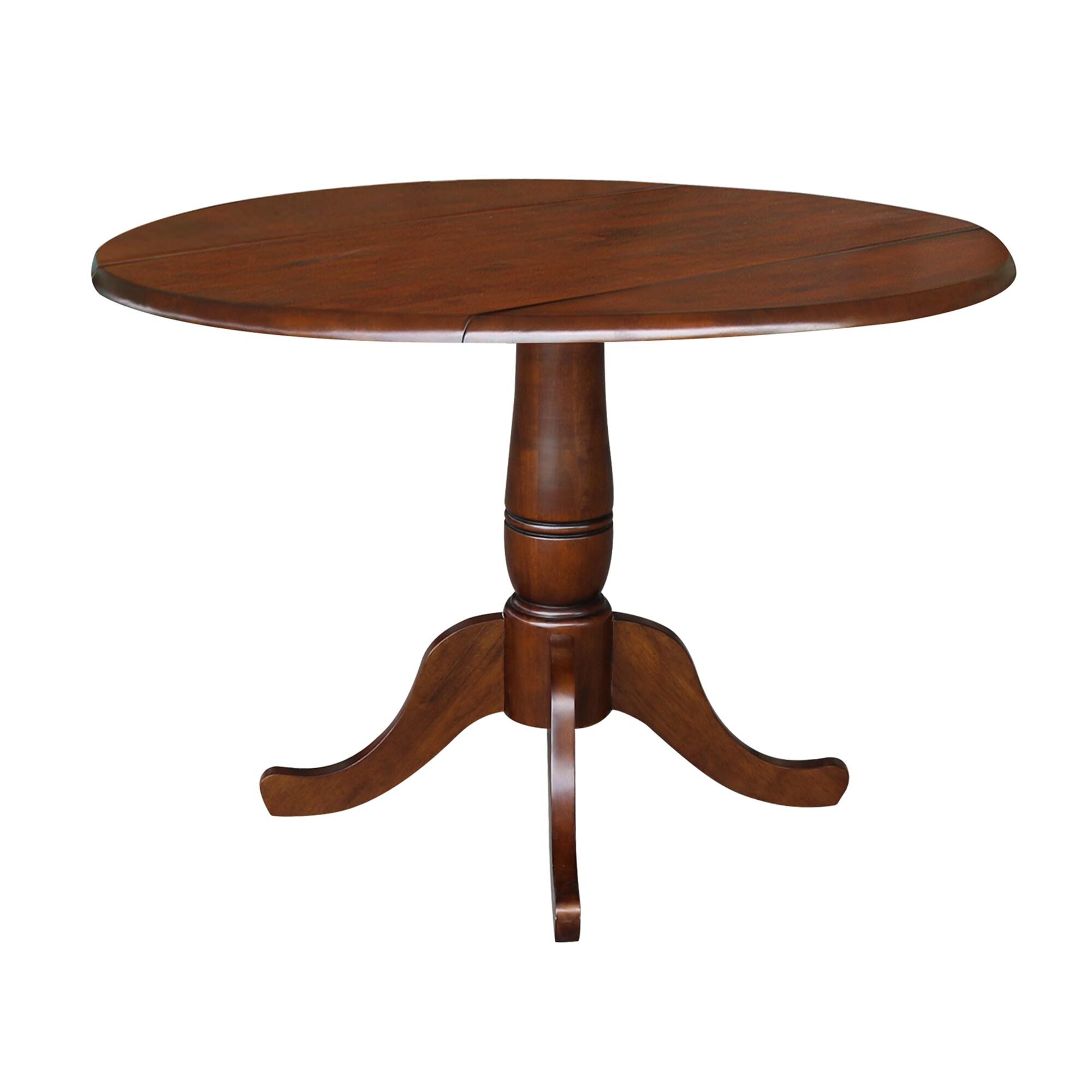 International Concepts 29.5" Lyla Round Dual Drop Leaf Pedestal Extendable Dining Table Espresso Brown: Modern Oval Kitchen Table for 4