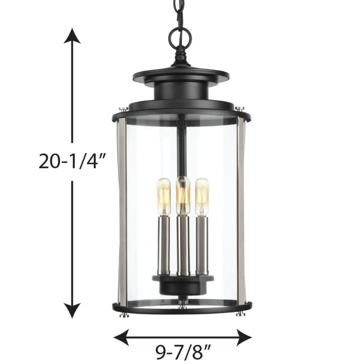 Progress Lighting Squire 3-Light Hanging Lantern, Steel, Black Finish, Clear Glass Shade
