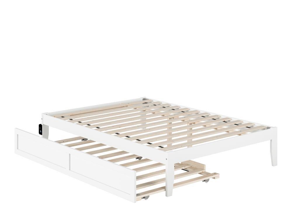 AFI Full Colorado Bed with USB Turbo Charger and Trundle White: Mid-Century Modern, No Box Spring Needed, Wood Frame