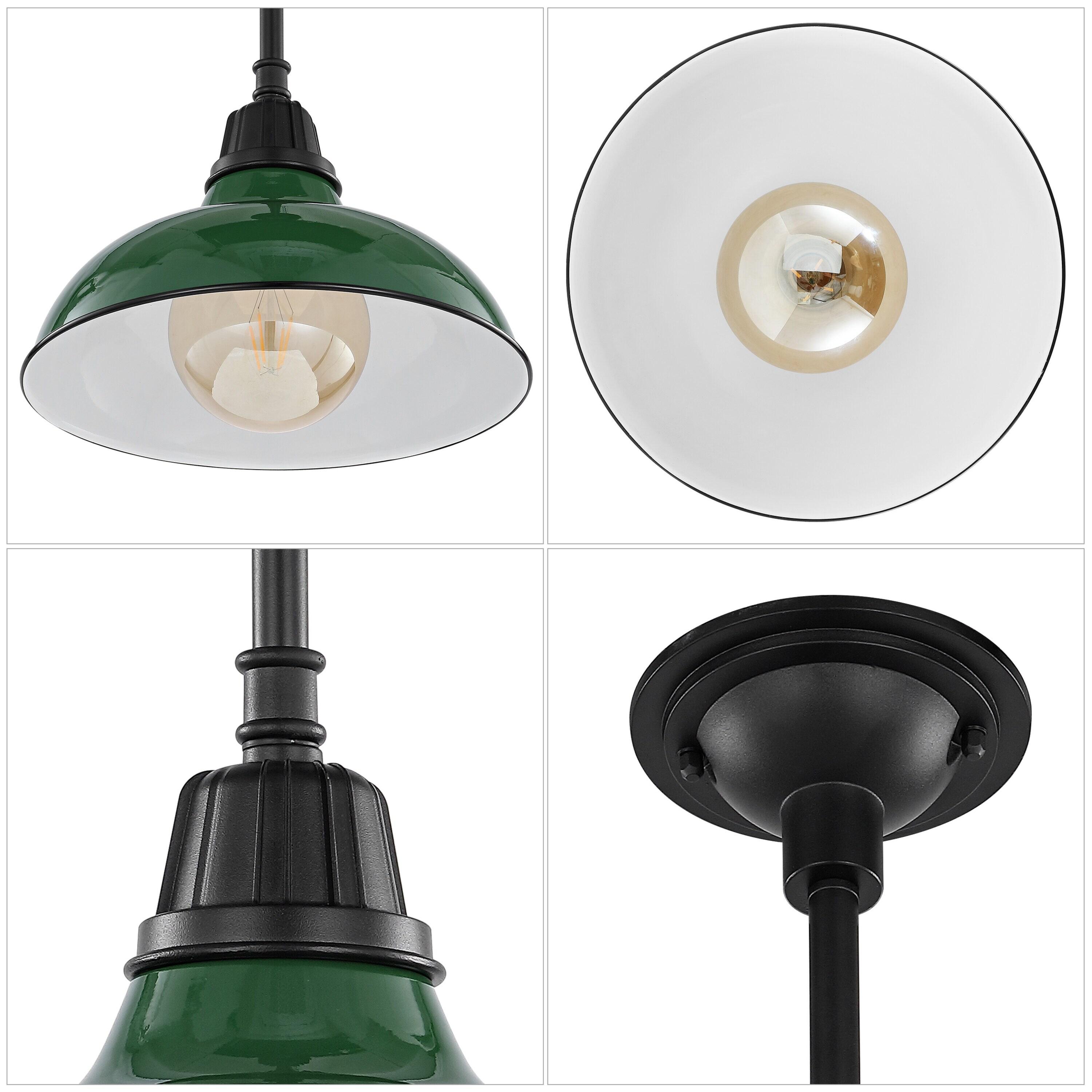 Jasper 12.25" 1-Light Farmhouse Industrial Indoor/Outdoor Iron LED Pendant, Green