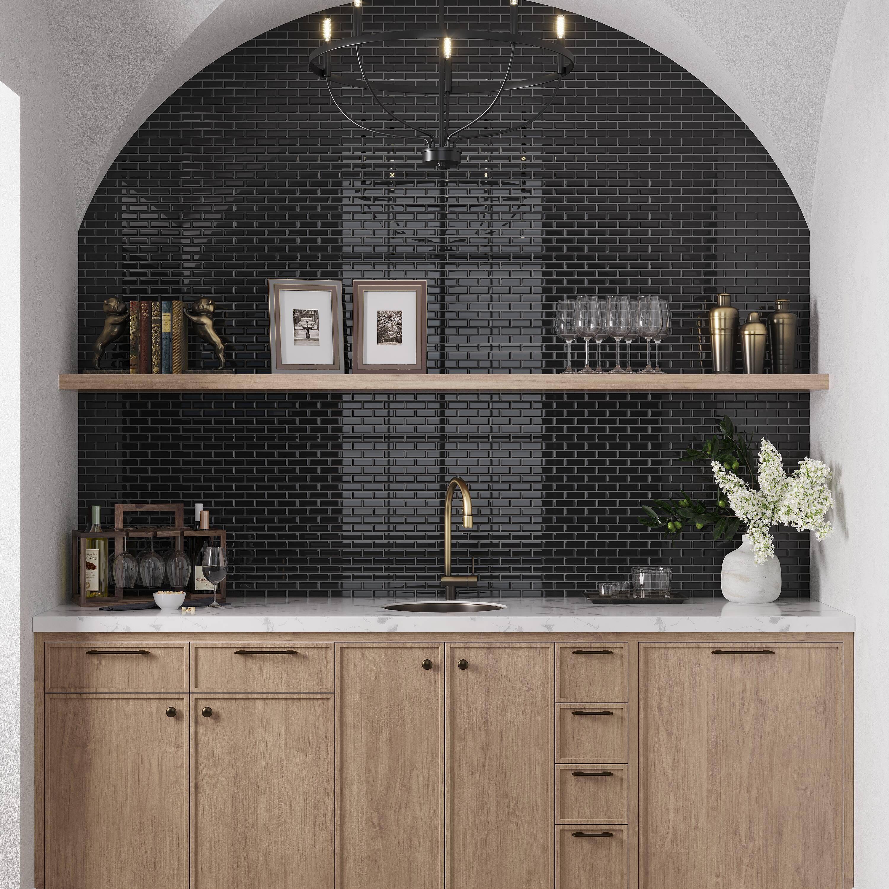 Apollo Tile   5 Pack 11.9-in x 11.9-in Black Rectangular Glossy Finished Glass Mosaic Wall and Floor Tile (4.92 sq ft/case)