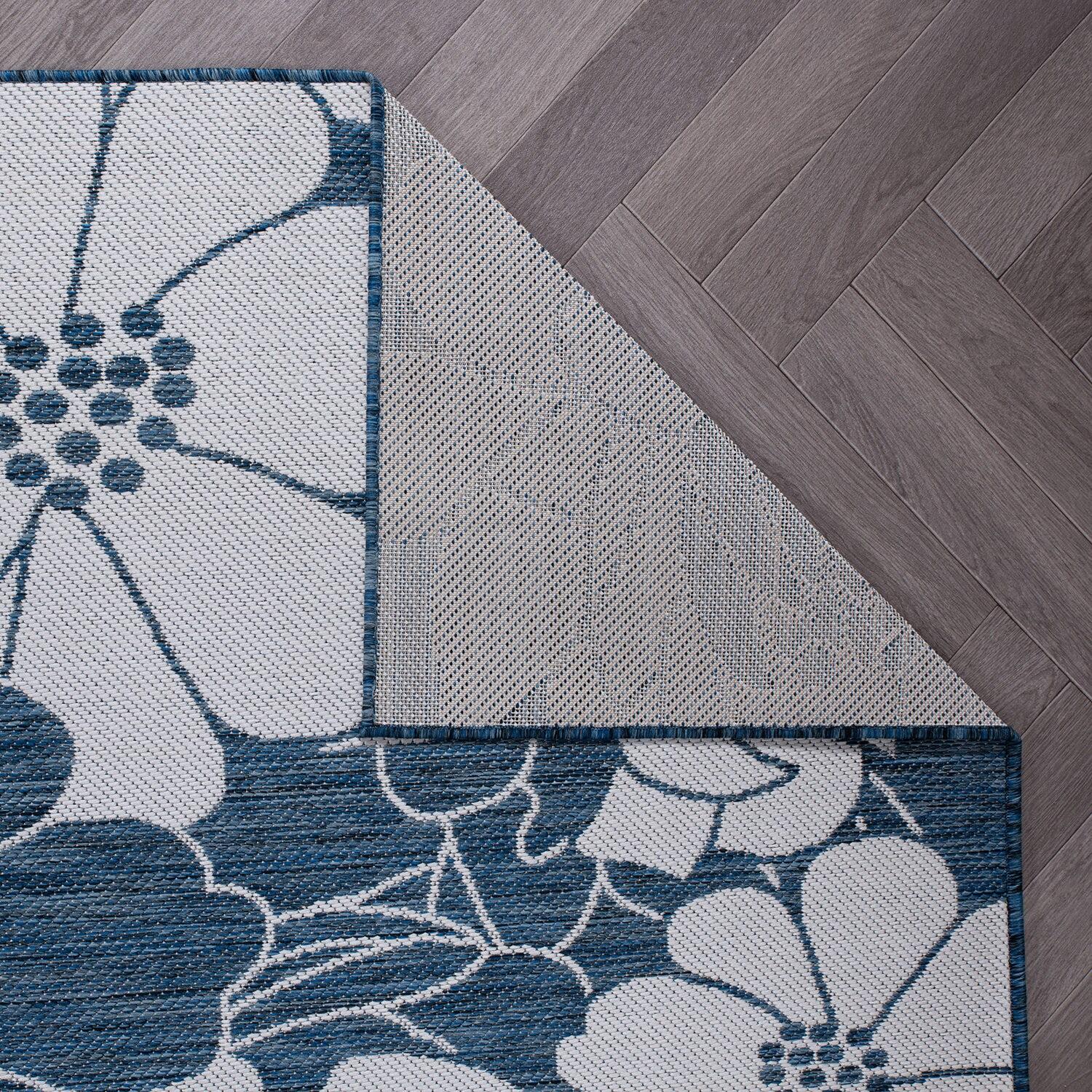 World Rug Gallery Modern Floral Flowers Textured Flat Weave Indoor/Outdoor Area Rug - NAVY 2'x3'