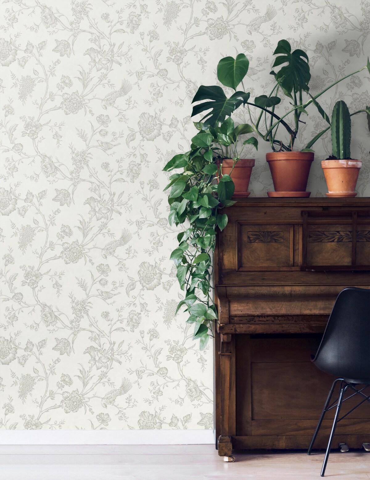 NextWall Harbor Mist Jasmine Chinoiserie Peel and Stick Wallpaper