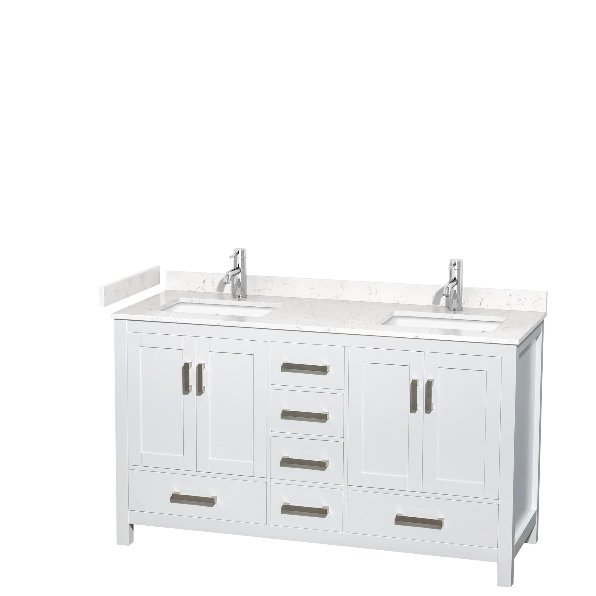 Wyndham Collection Sheffield 60" Freestanding Double Bathroom Vanity with Cultured Marble Top