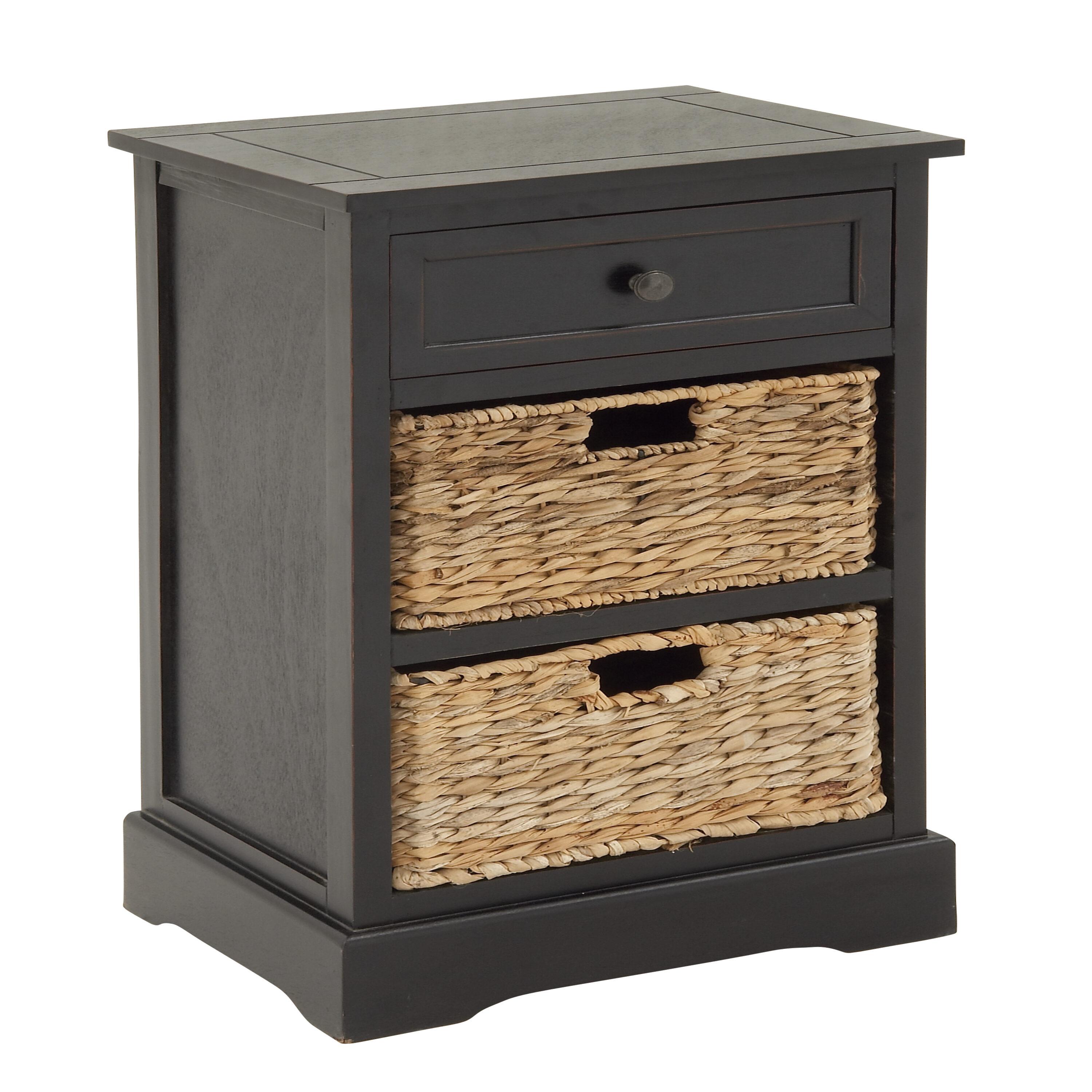 Farmhouse Wooden Chest with Wicker Basket Drawers Black - Olivia & May: No Assembly, Indoor Use, MDF Composite