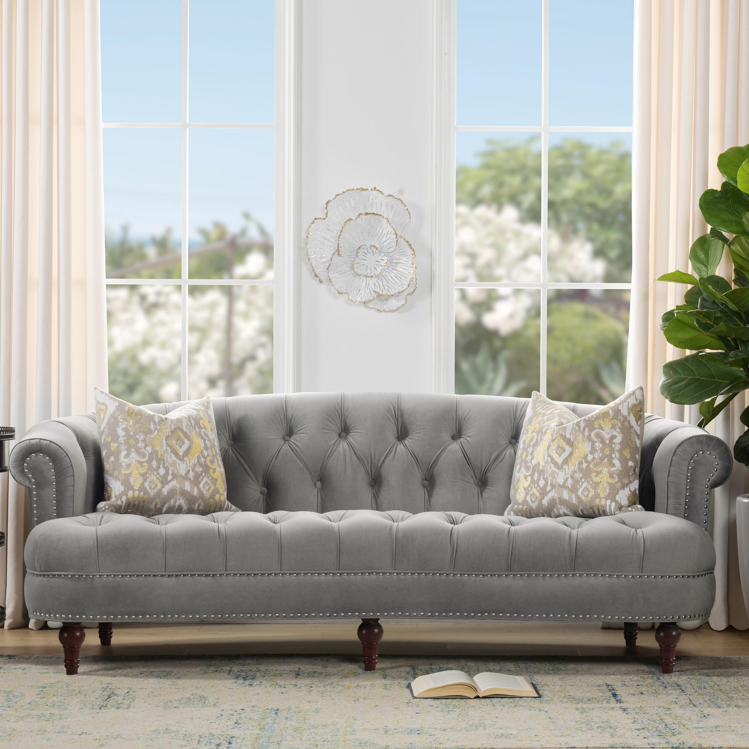 La Rosa 84" Chesterfield Tufted Sofa Opal Grey