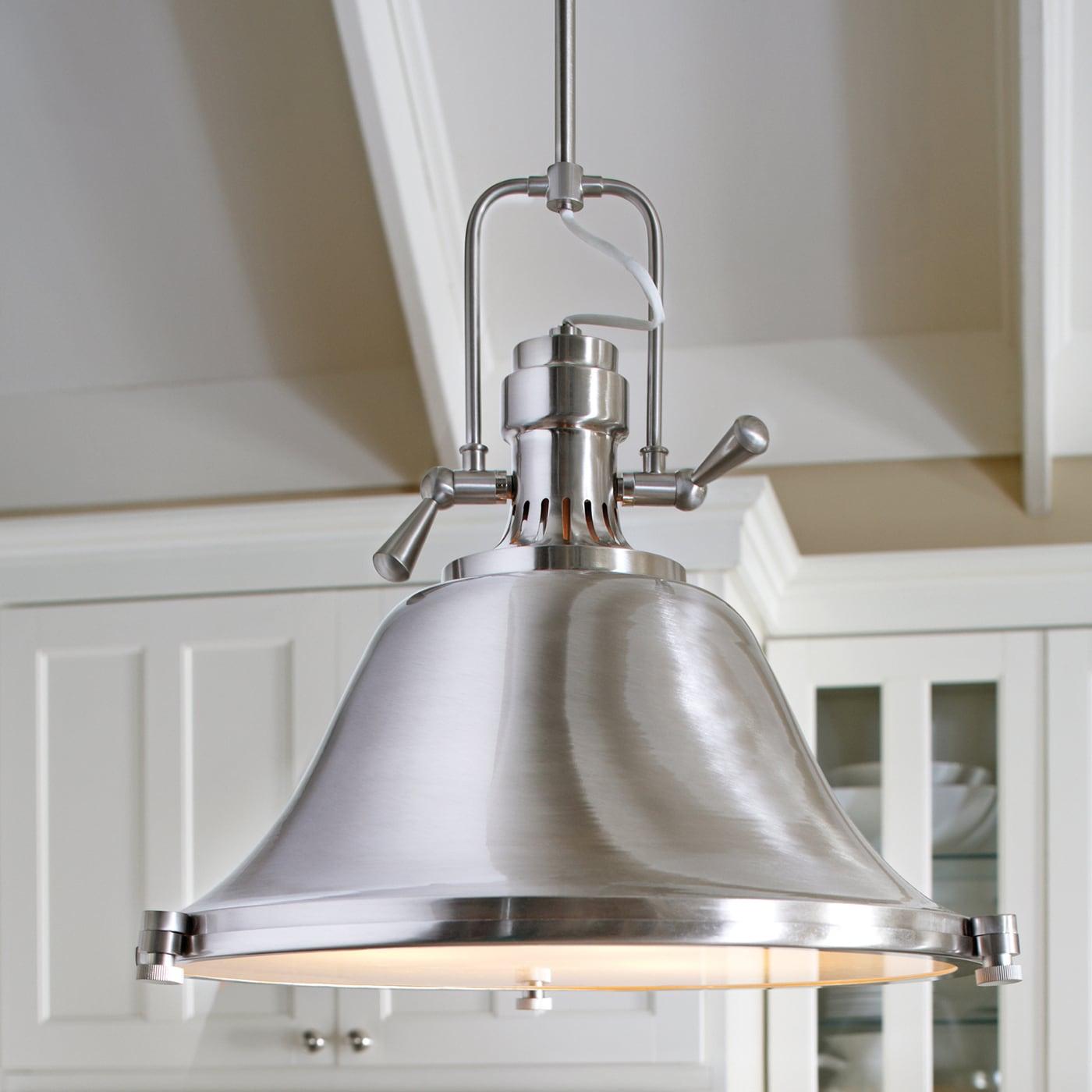Brushed Nickel Industrial Pendant Light with Satin Etched Glass Shade