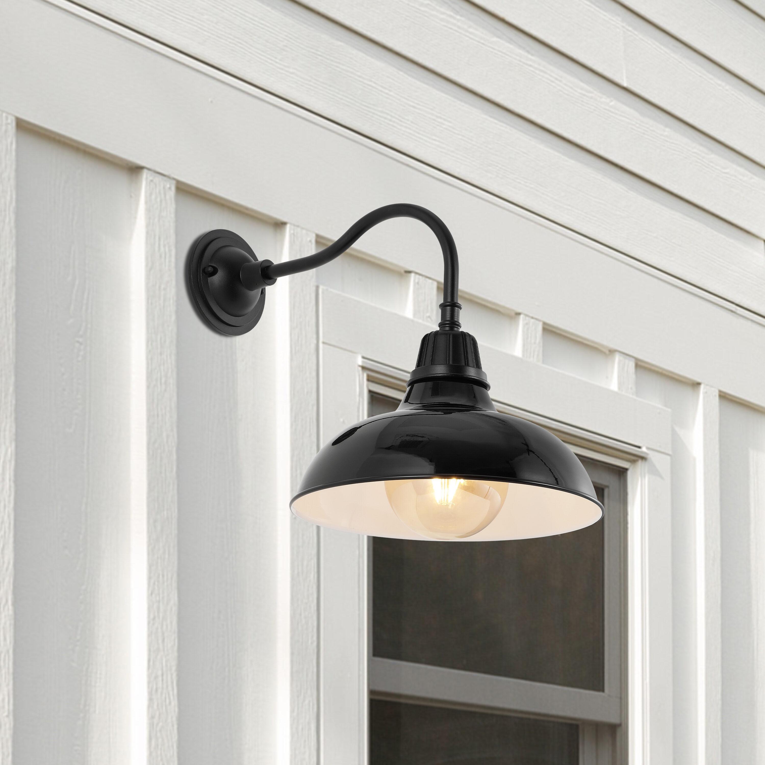 Aurora 12.25" 1-Light Farmhouse Industrial Indoor/Outdoor Iron LED Gooseneck Arm Outdoor Sconce, Black