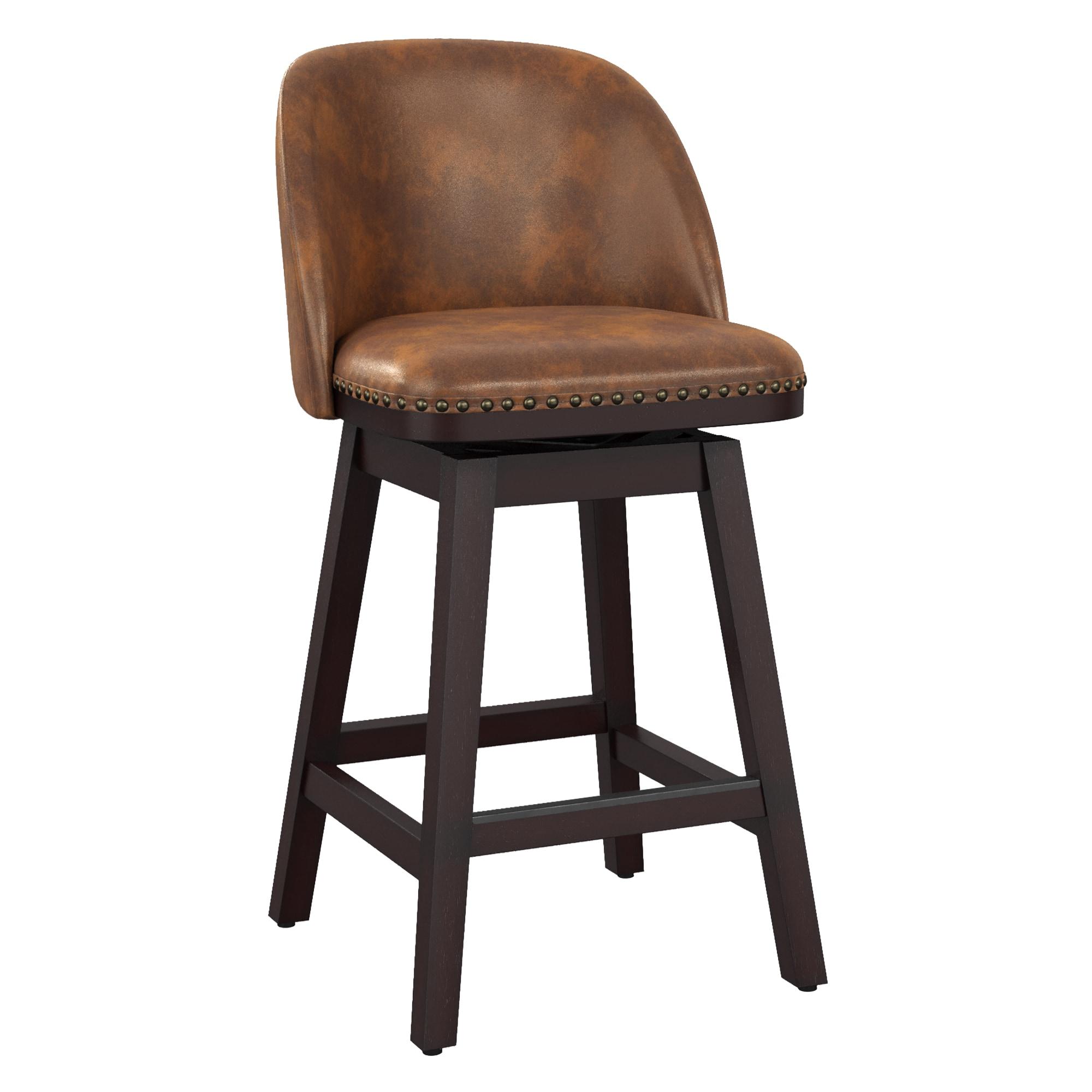 LUE BONA 26'' Swivel Bar Stools Set of 2, Counter Stools with Back & Footrest for Kitchen,Brown