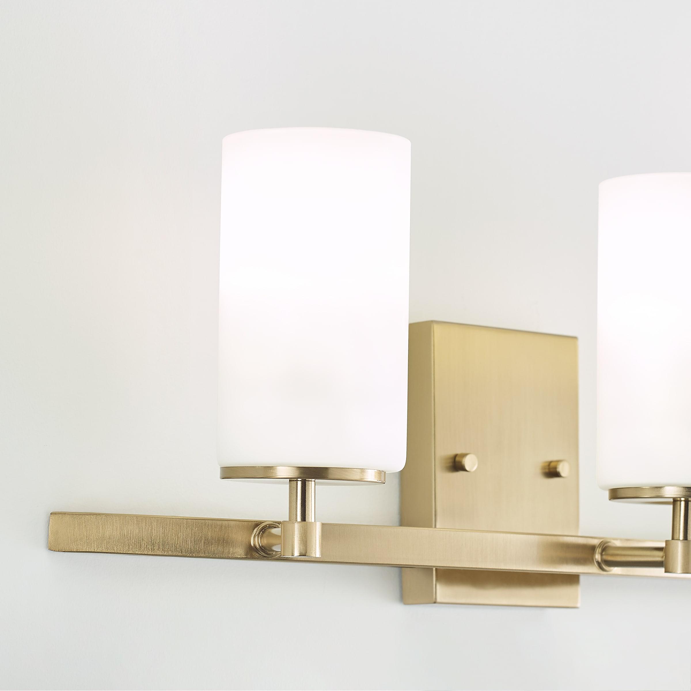 Satin Brass 3-Light Wall Bath Sconce with Etched White Glass