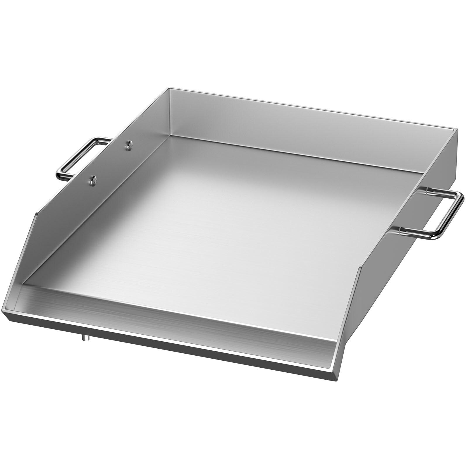 VEVORbrand Stainless Steel Griddle,18" X 16" Universal Flat Top Rectangular Plate, BBQ Charcoal/Gas Grill with 2 Handles and Grease Groove with for Camping, Tailgating and Parties