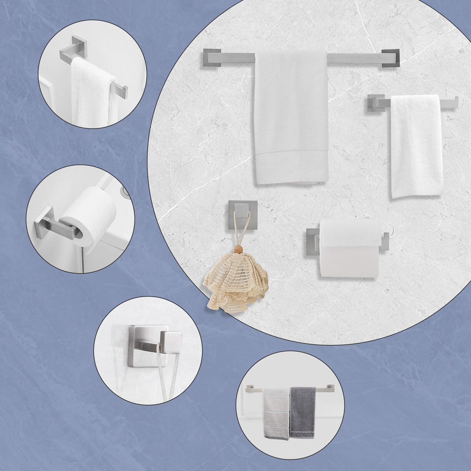 BWE 4-Piece Bath Hardware Set with Towel Bar Hand Towel Holder Toilet Paper Holder Towel Hook Square