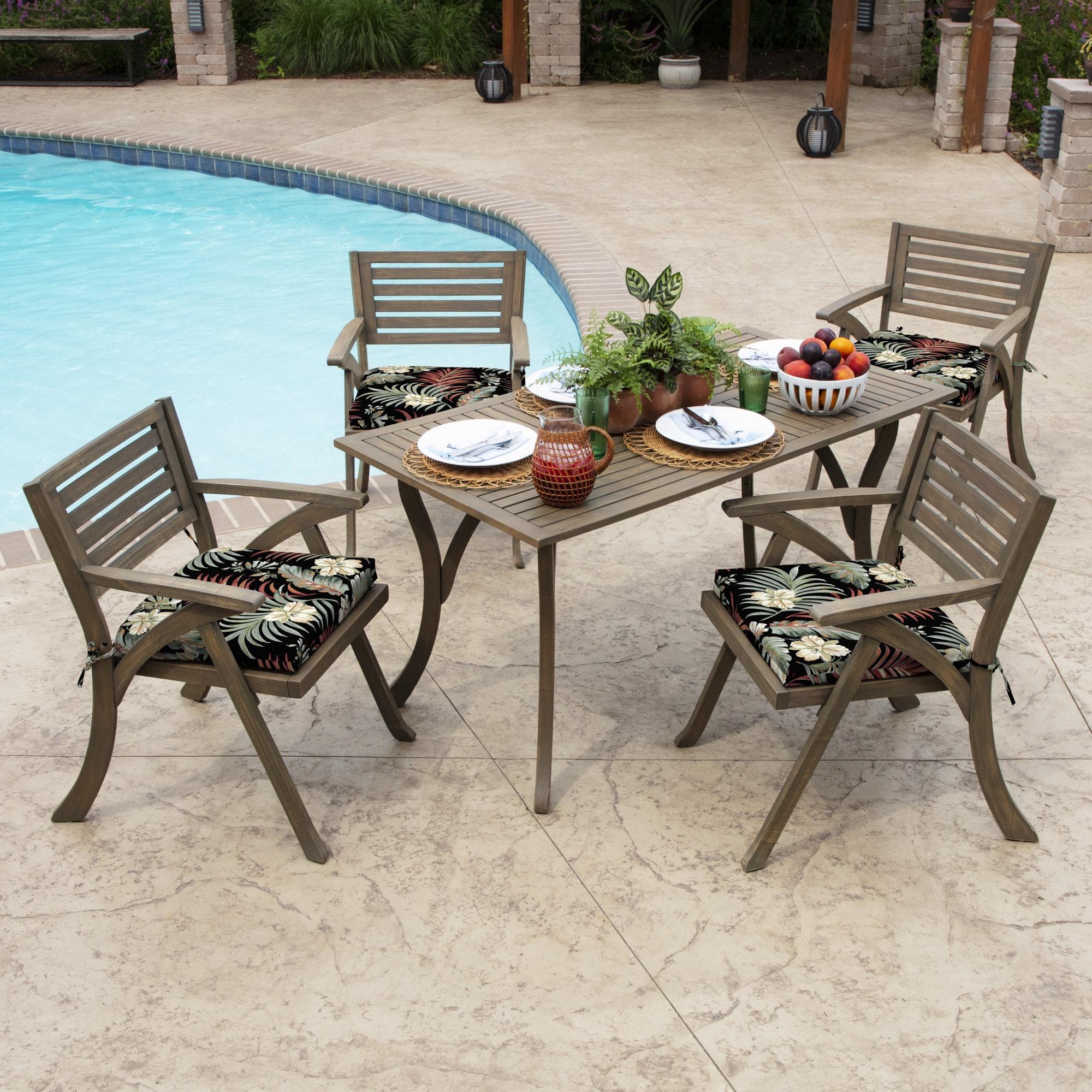 Arden Chair Cushion, 19 x 18, Rain-Proof, Fade Resistant, for Dining, Adirondack, and Rocking Outdoor Chairs Simone Black Tropical