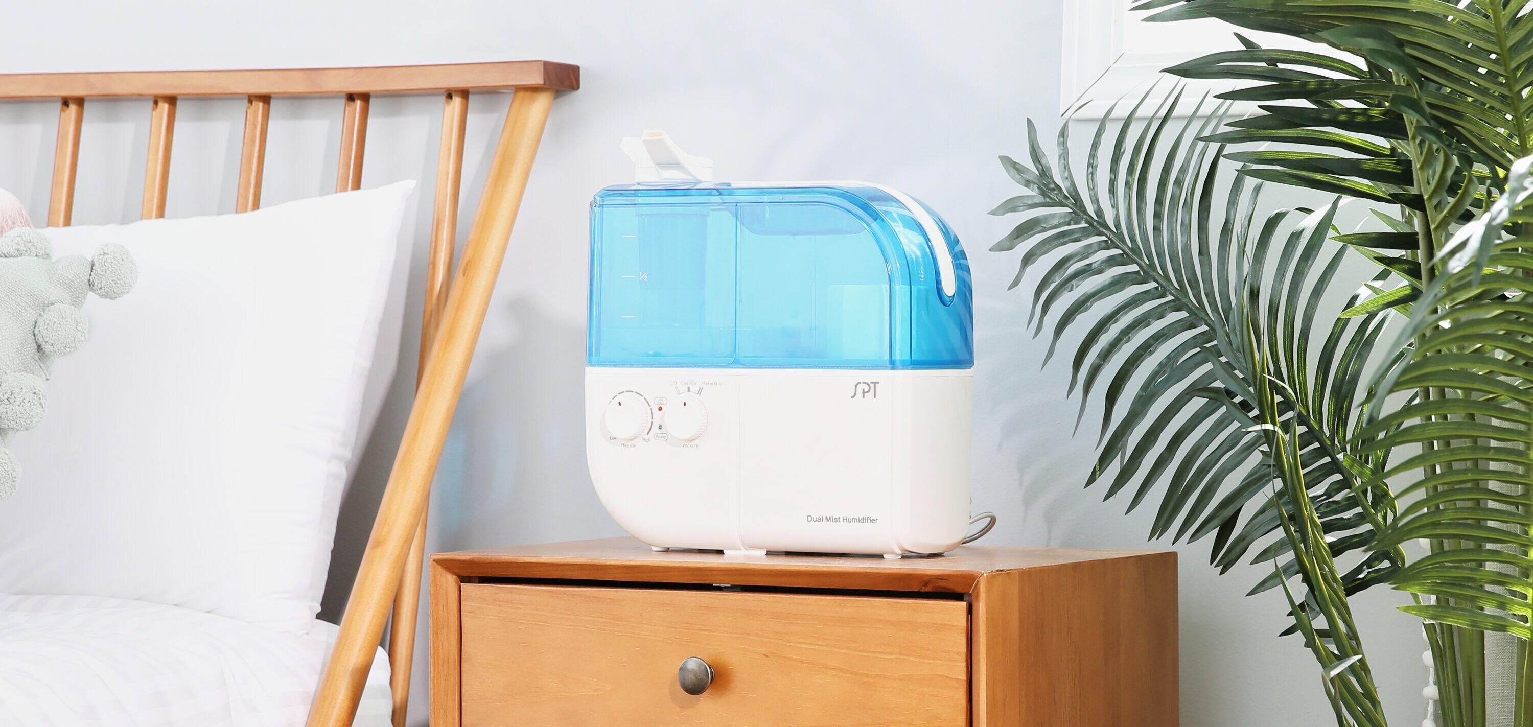 SPT Blue and White Dual Mist Humidifier with Automatic Shutoff