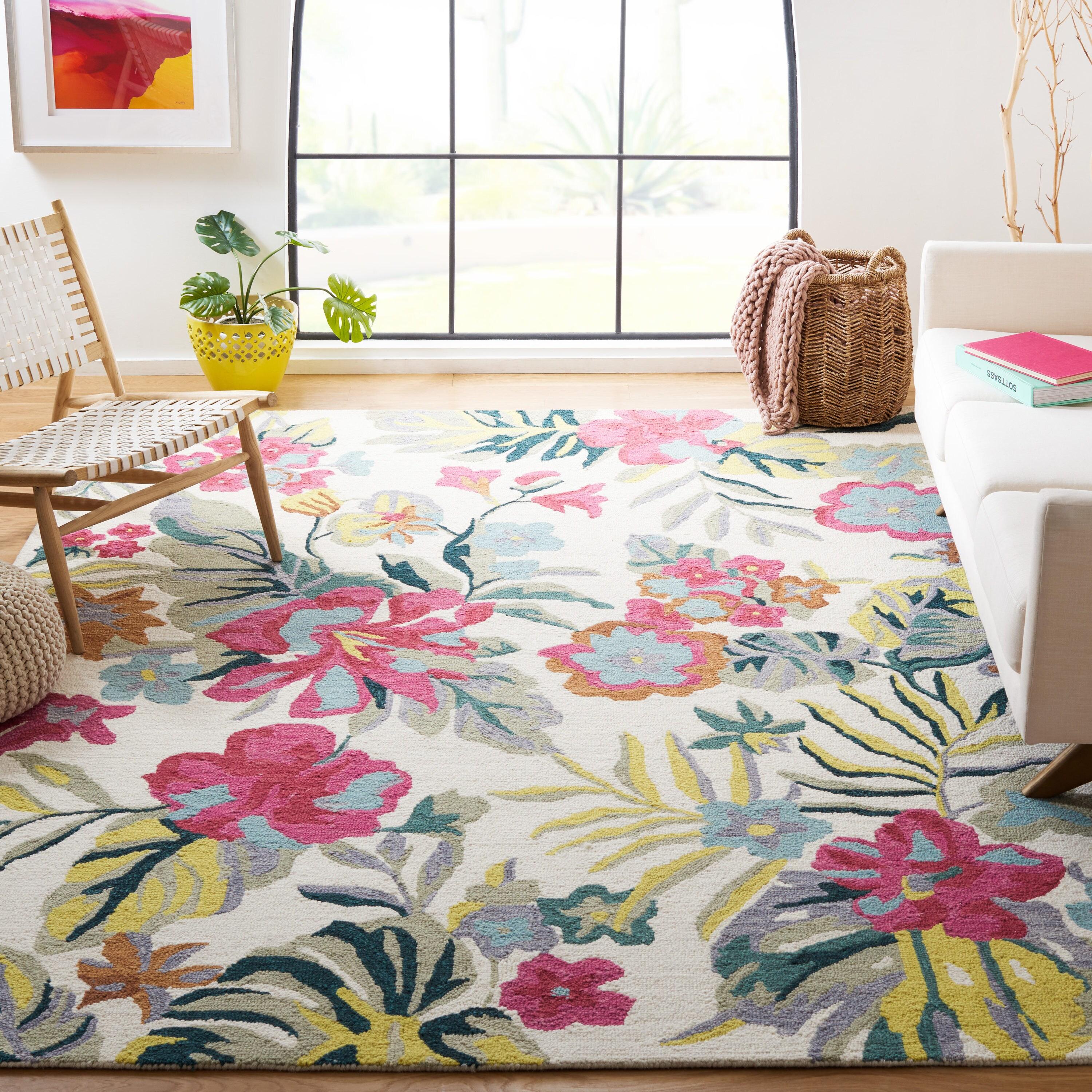 SAFAVIEH Jardin Jamaar Floral Wool Area Rug, Ivory/Pink, 8' x 10'