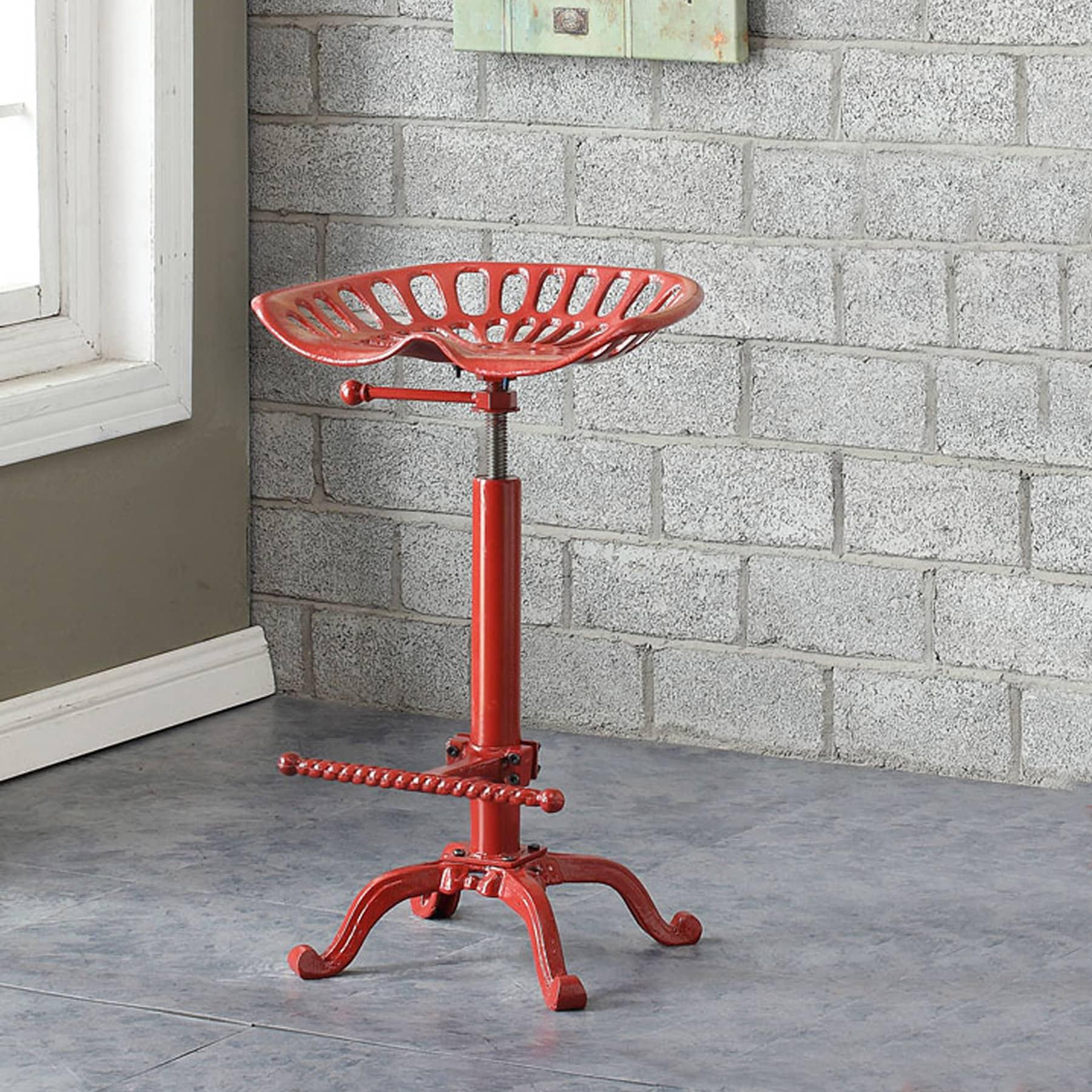 Carolina Living Adjustable Tractor Seat Counter Height Barstool Metal/Red: Wrought Iron Design, Spot Clean, 300lb Capacity