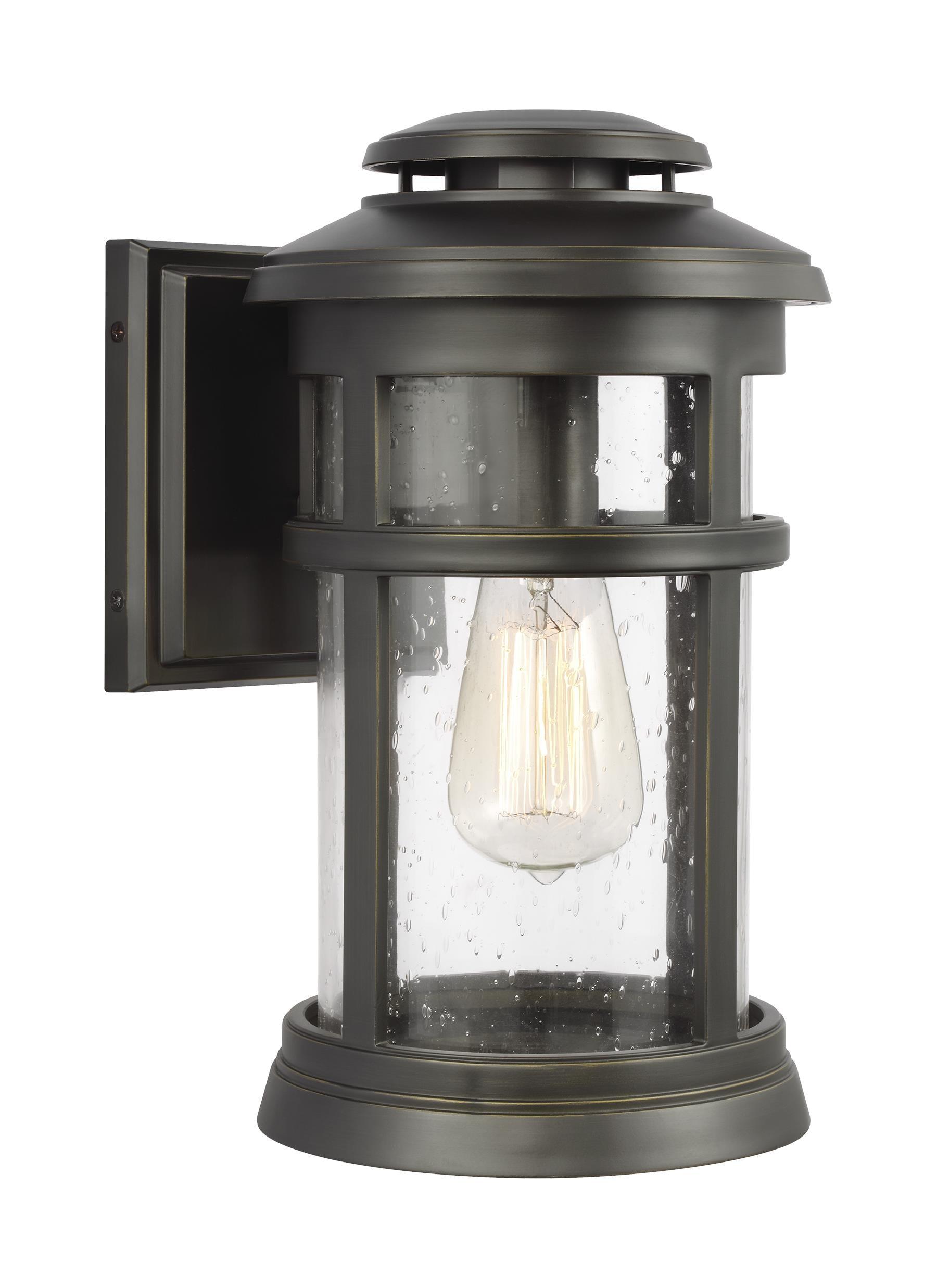 Newport Antique Bronze Seeded Glass 1-Light Outdoor Lantern