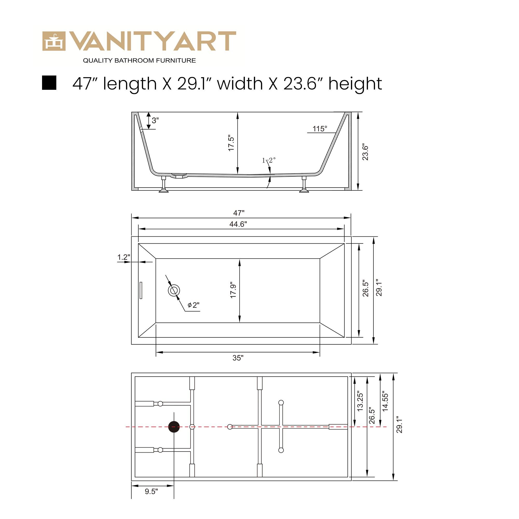 47" x 29" Freestanding Soaking Acrylic Bathtub