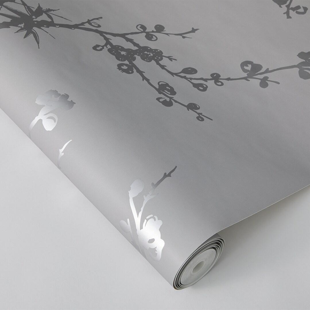 Tempaper & Co.® x Cynthia Rowley Bird Watching Removable Peel and Stick Wallpaper, Dove Gray, 56 sq ft: Vinyl, Self-Adhesive, Botanical