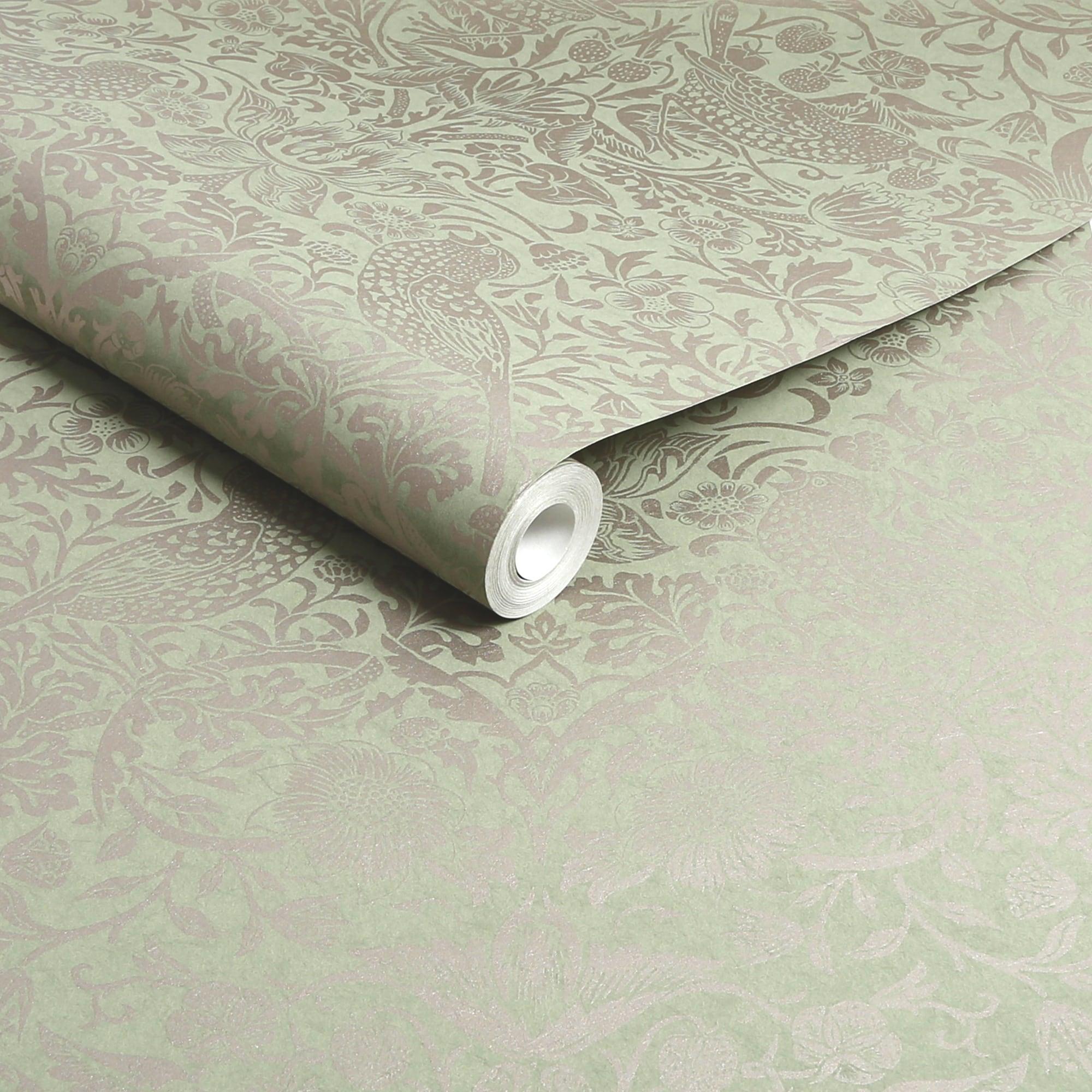 William Morris at Home Strawberry Thief Fibrous Sage Wallpaper