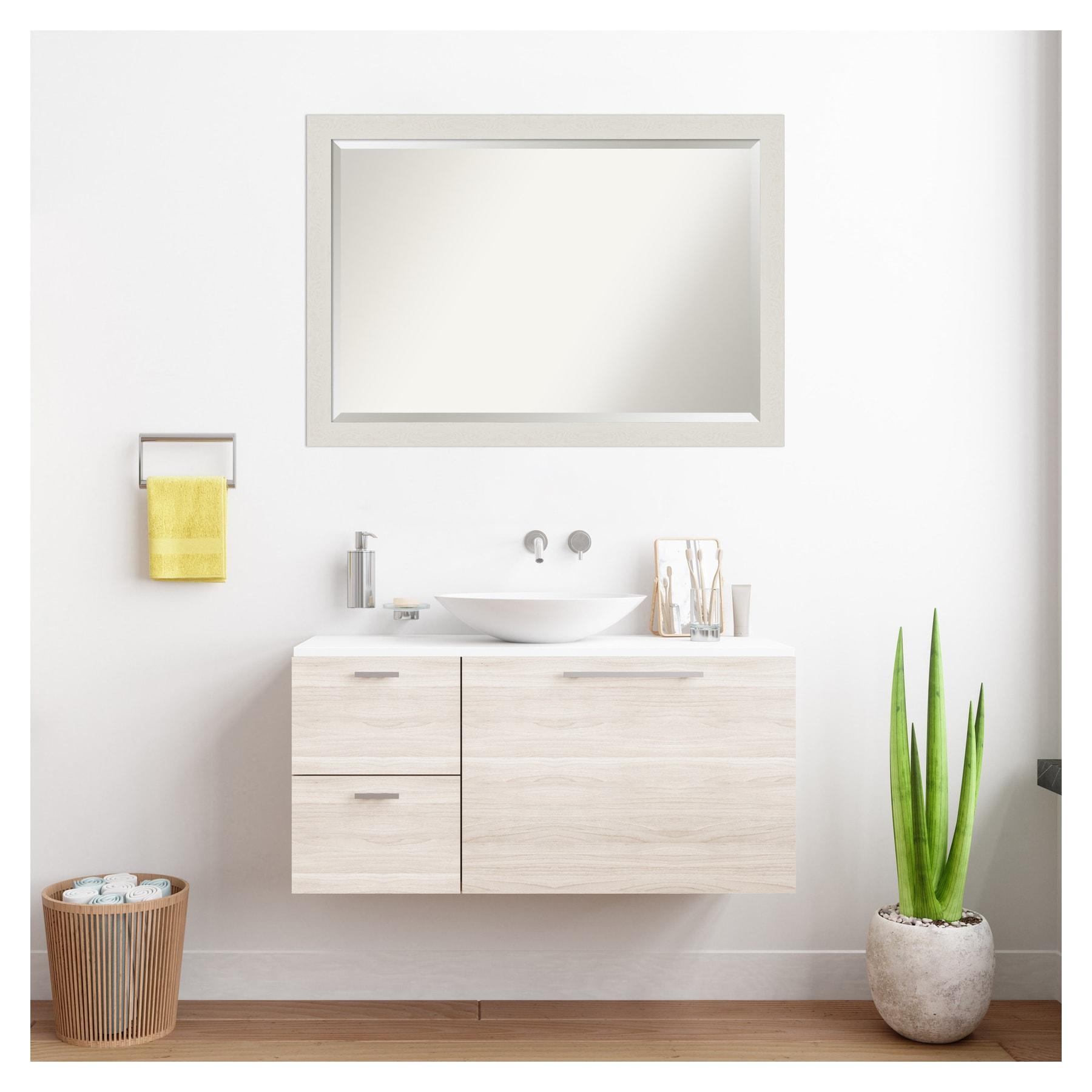 39" x 27" Rustic Plank White Framed Bathroom Vanity Wall Mirror - Amanti Art: Wall Mounted, Includes Hardware