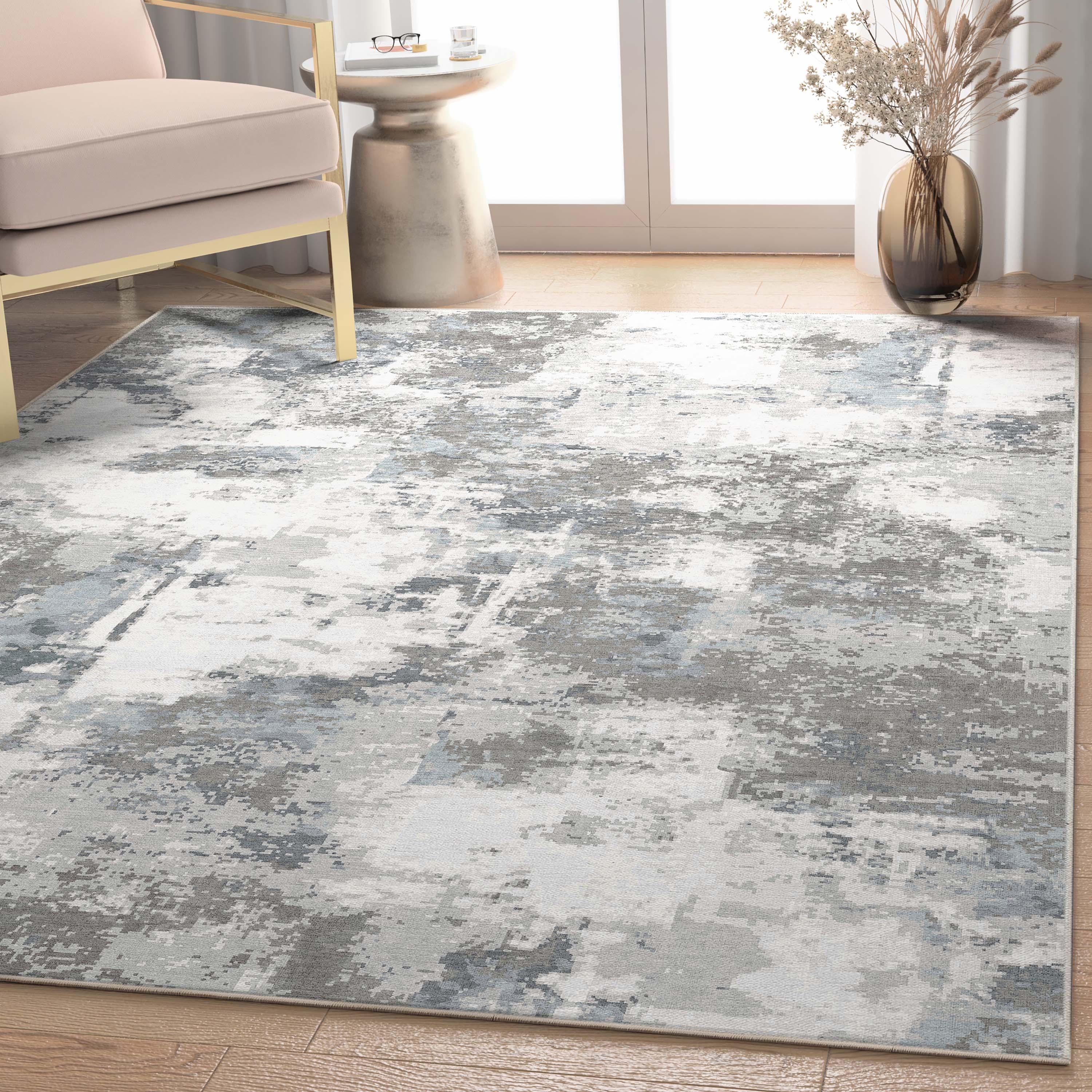 Nuzzo Marrakech Mid-Century Modern Brushstroke Flat-Weave Gray Area Rug