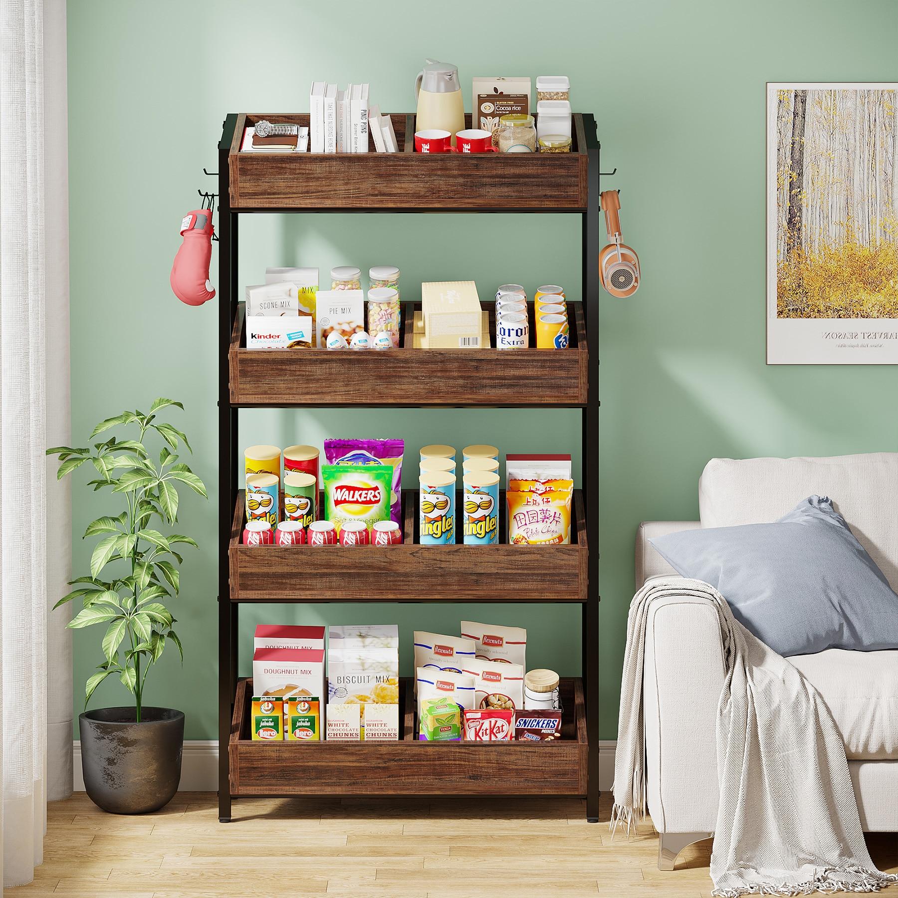 Tribesigns Wood Fruit Vegetable Storage Rack Stand,4-Tier Stackable Fruit Basket Organizer Rack