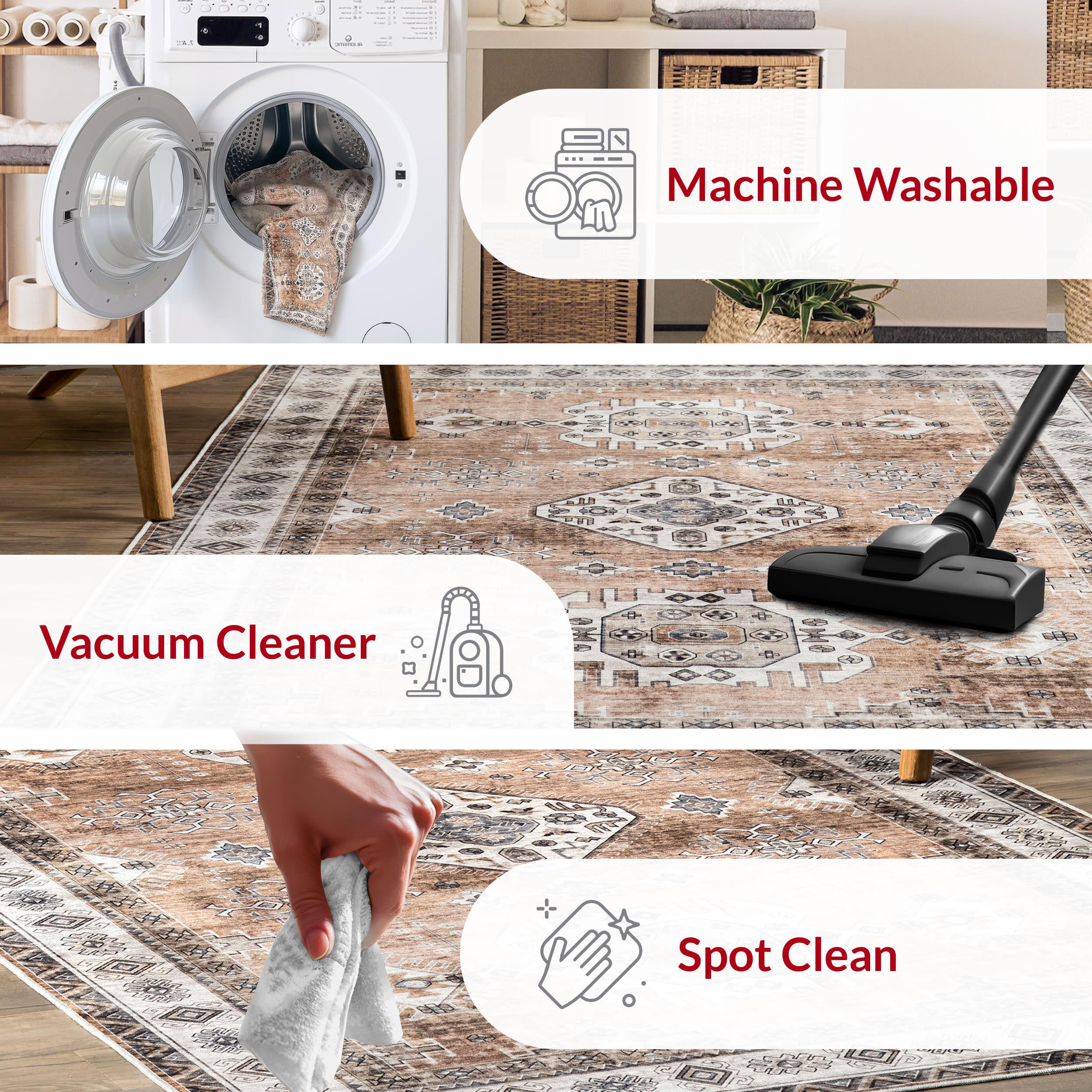 Nuloom Evelina Medallion 6x9 Spill Proof Machine Washable Indoor Area Rug for Living Room Bedroom Dining Room Kitchen, Light Orange/Ivory