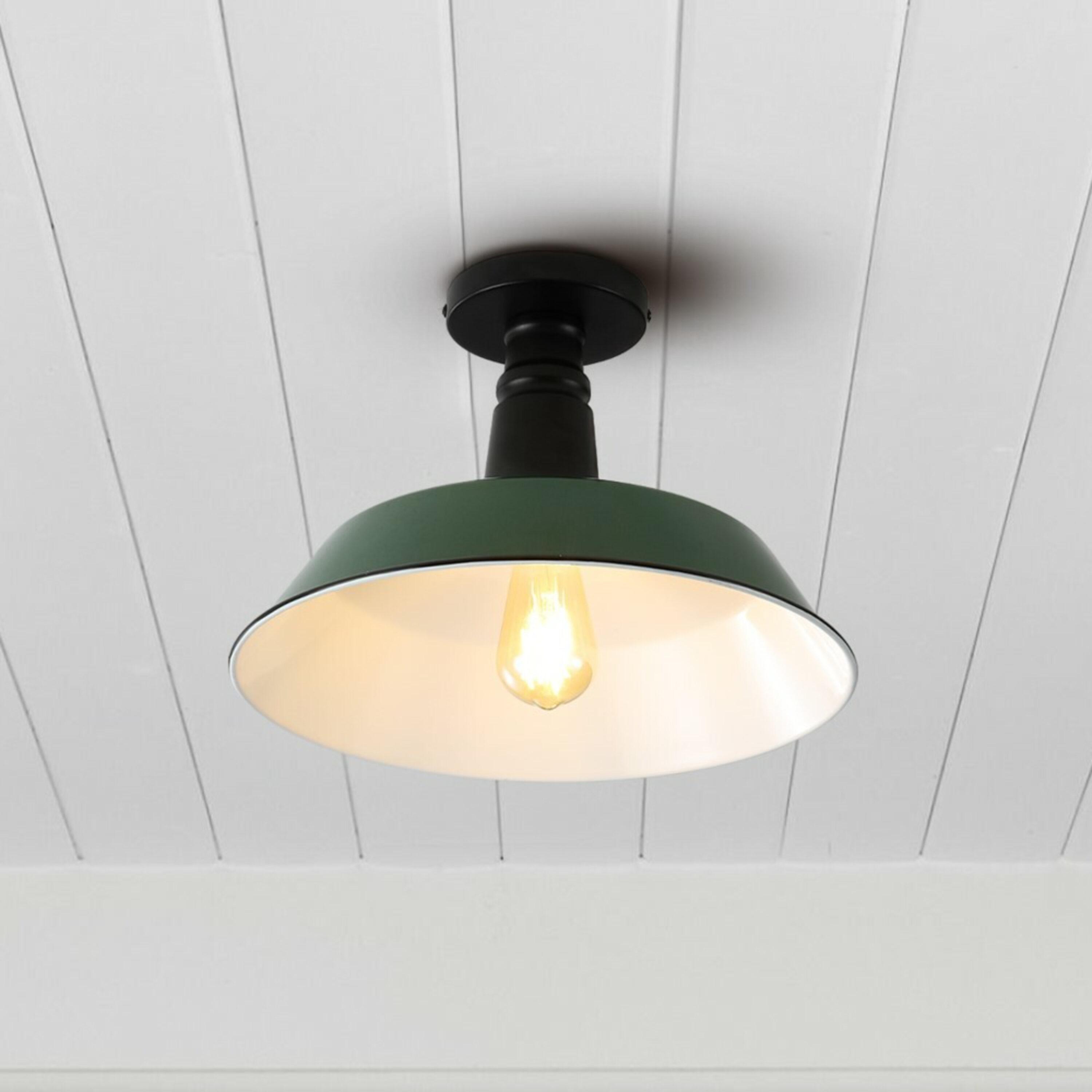 JONATHAN Y Camila 14" 1-Light Classic Industrial Indoor/Outdoor Iron LED Semi Flush Mount, Green/White, JYL7617F