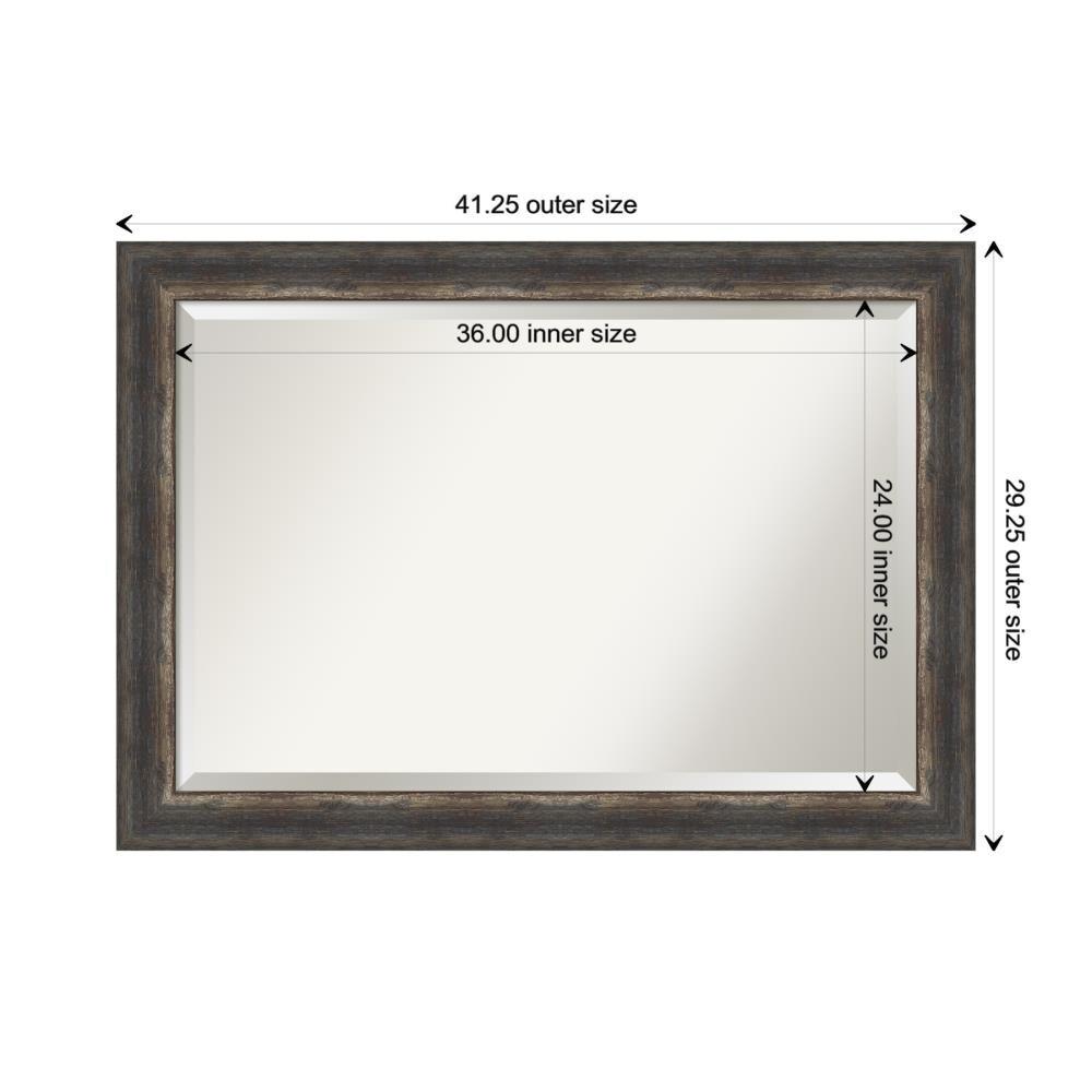 Amanti Art Beveled Bathroom Wall Mirror - Bark Rustic Char Frame Bark Rustic Char Outer Size: 41 x 29 in Silver, Brown, Black