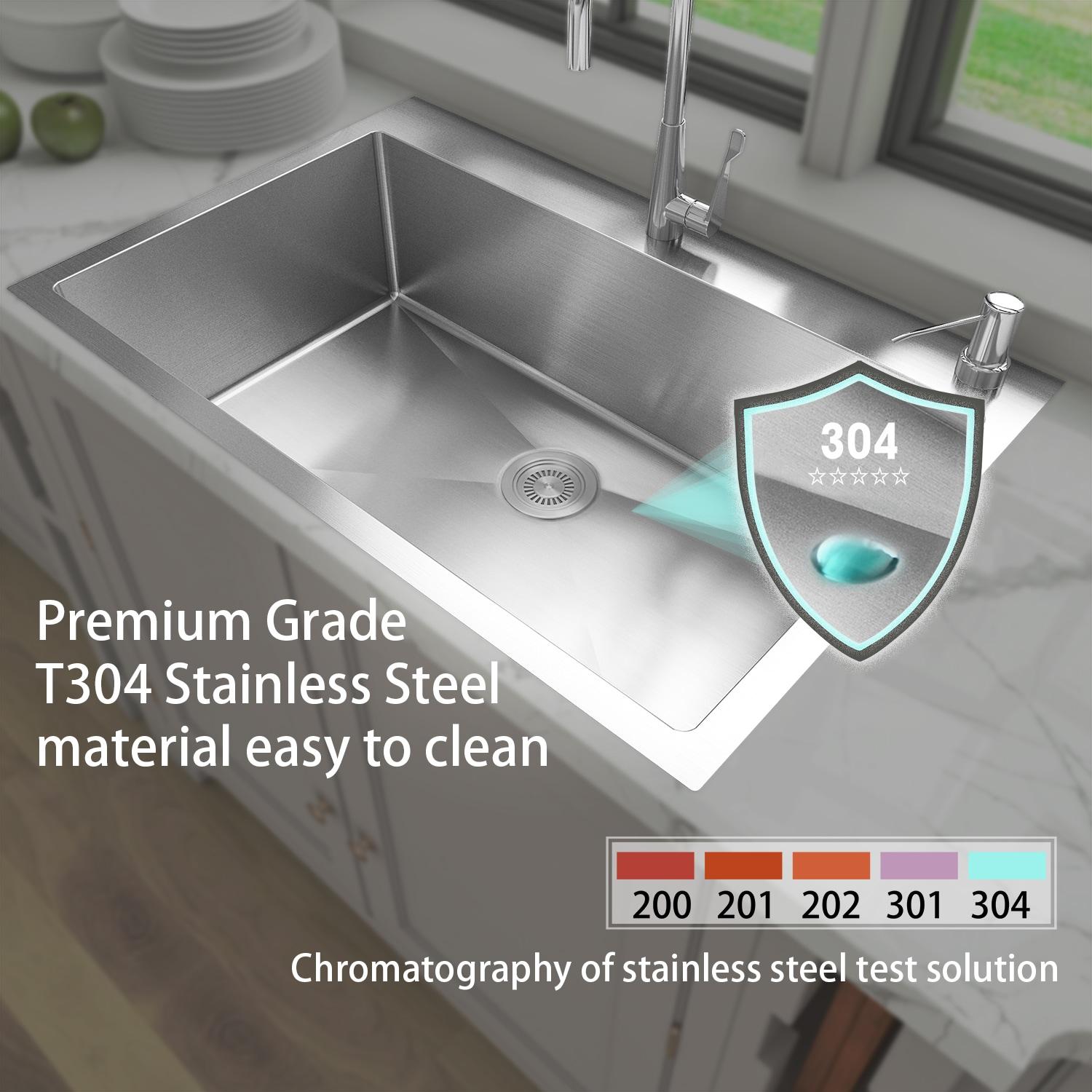 Sinber 33" x 22" Drop In Single Bowl Kitchen Sink with 18 Gauge 304 Stainless Steel Finish