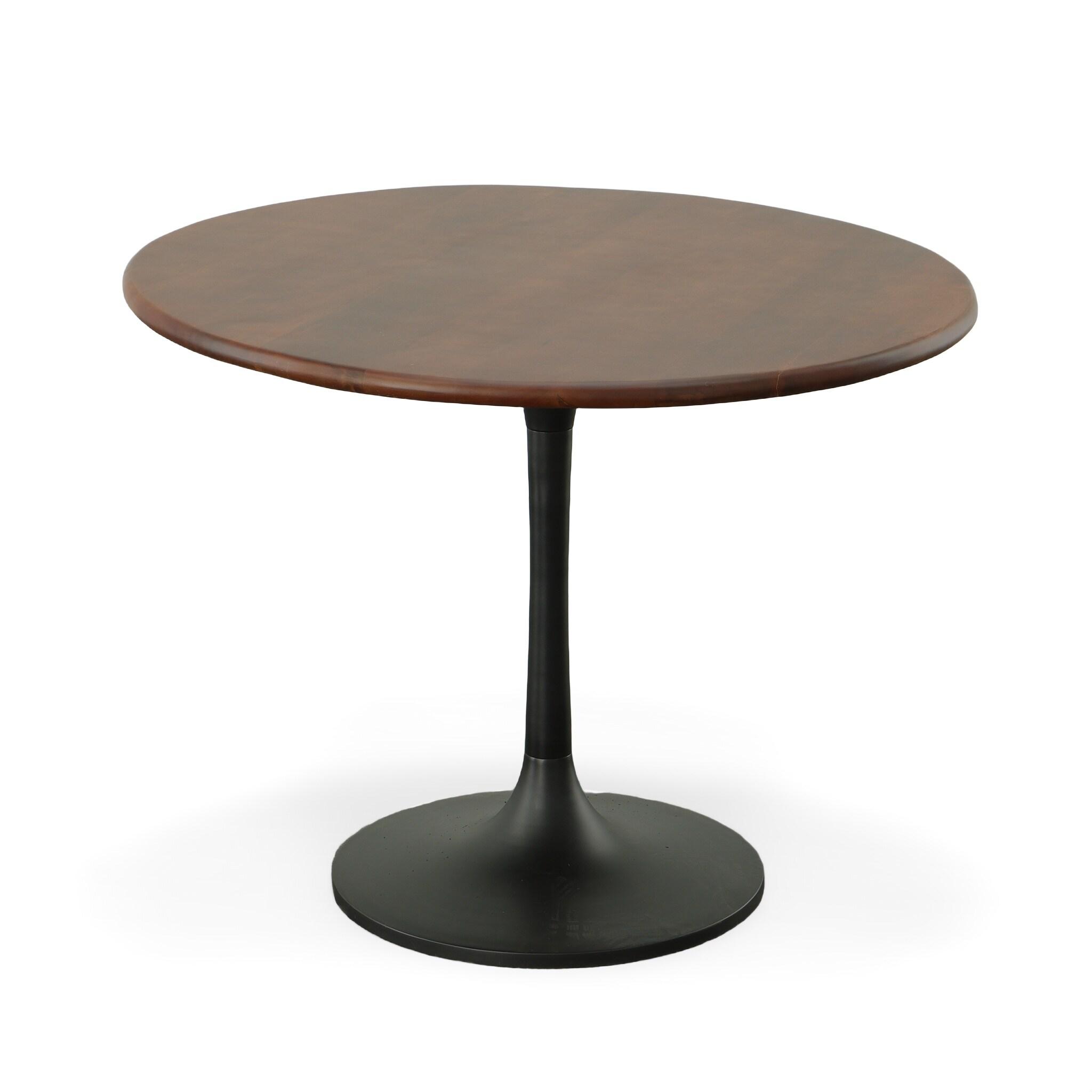 Carolina Living 40" Somerset Wood Top Round Dining Table Black: Elm Stained, Mango Wood, Pedestal Base