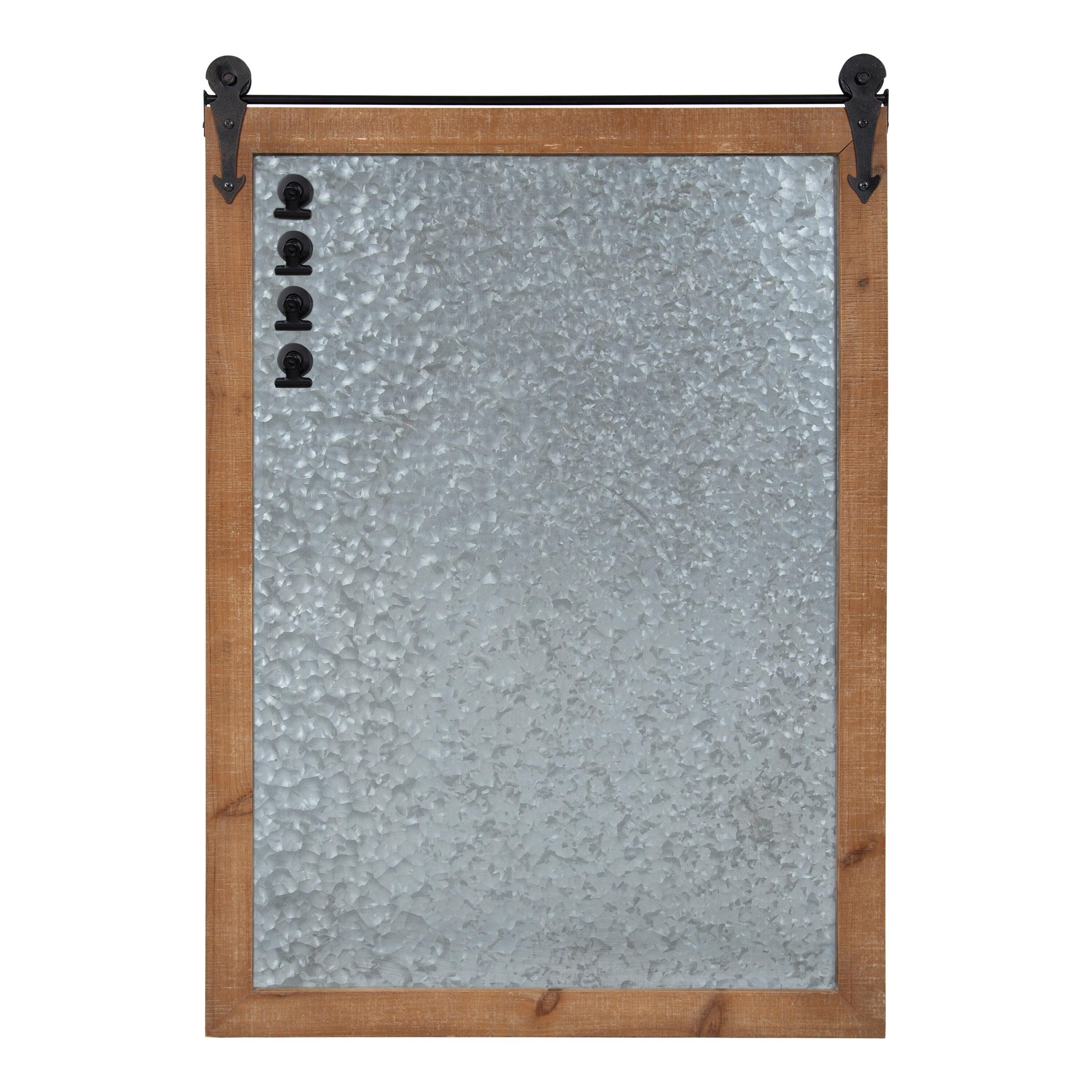 Kate and Laurel Cates Modern Farmhouse Barn Door Wood Framed Galvanized Metal Magnetic Memo Board, Rustic Brown
