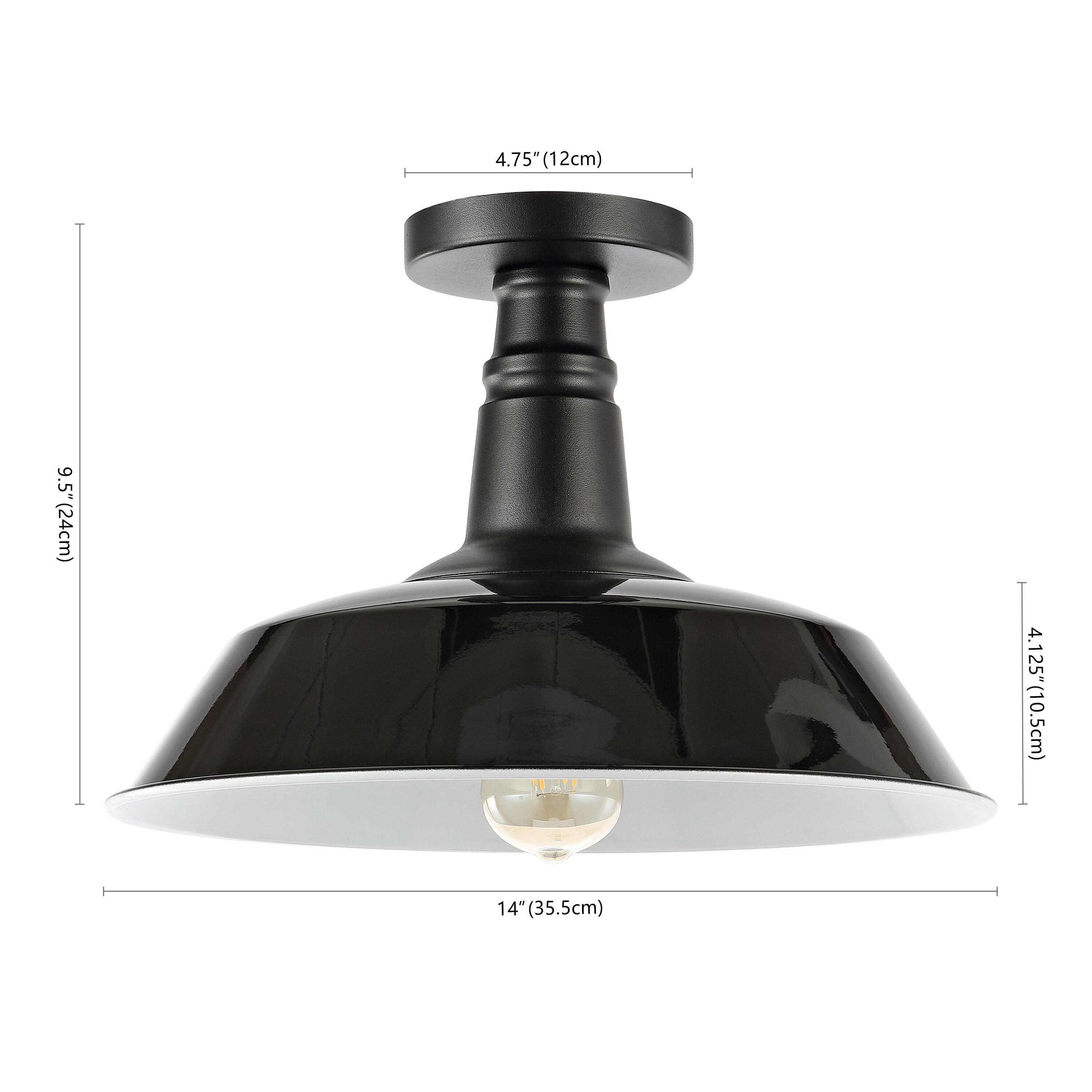 JONATHAN Y Camila 14" 1-Light Classic Industrial Indoor/Outdoor Iron LED Semi Flush Mount, Black/White, JYL7617B