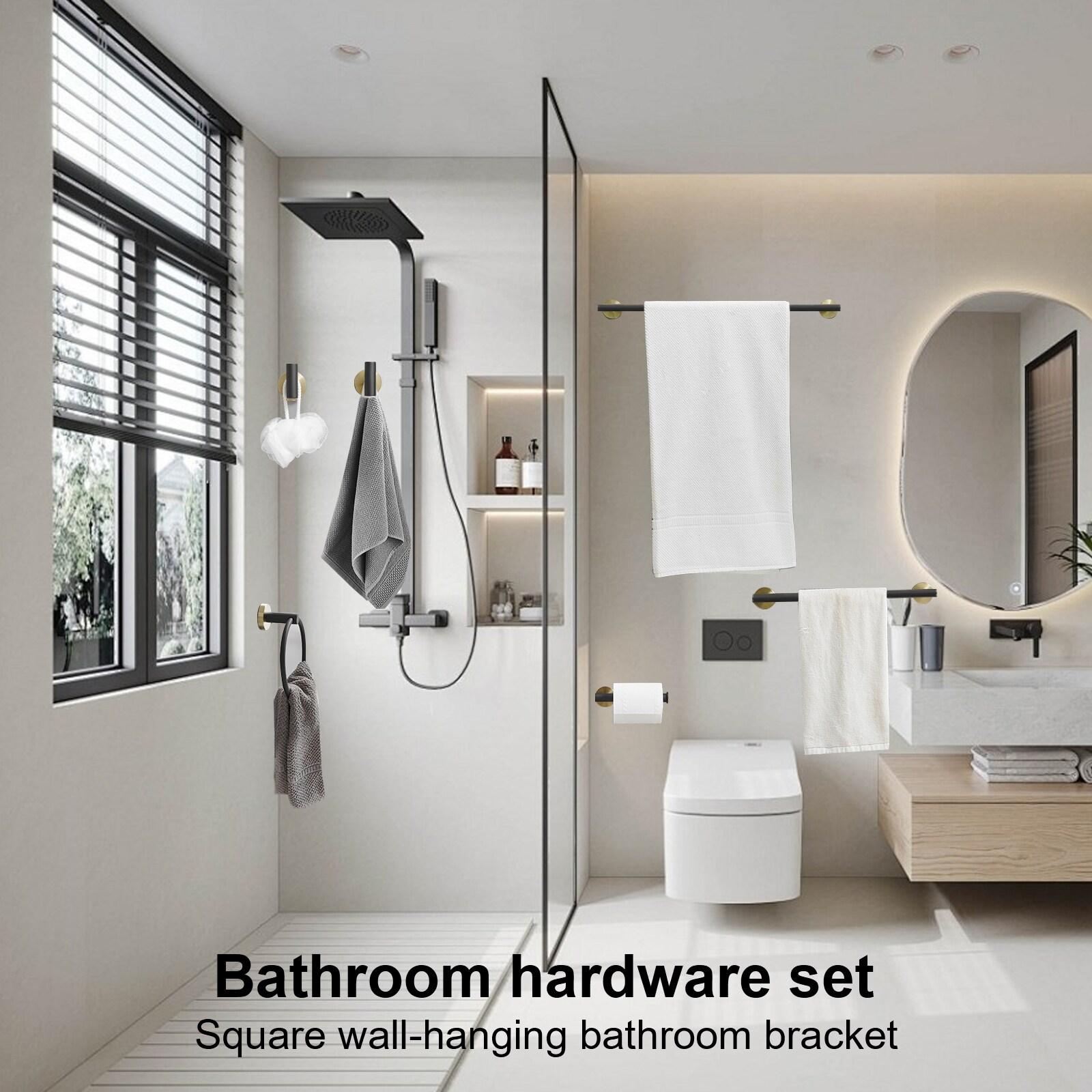 BWE 6-Piece Bath Hardware Set with Towel Ring Toilet Paper Holder Towel Hook and Towel Bar