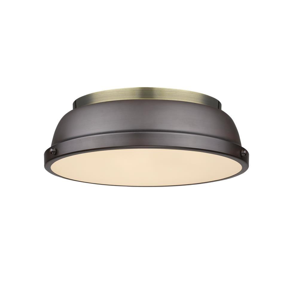 Golden Lighting Duncan 2-Light Flush Mount in Aged Brass with Rubbed Bronze