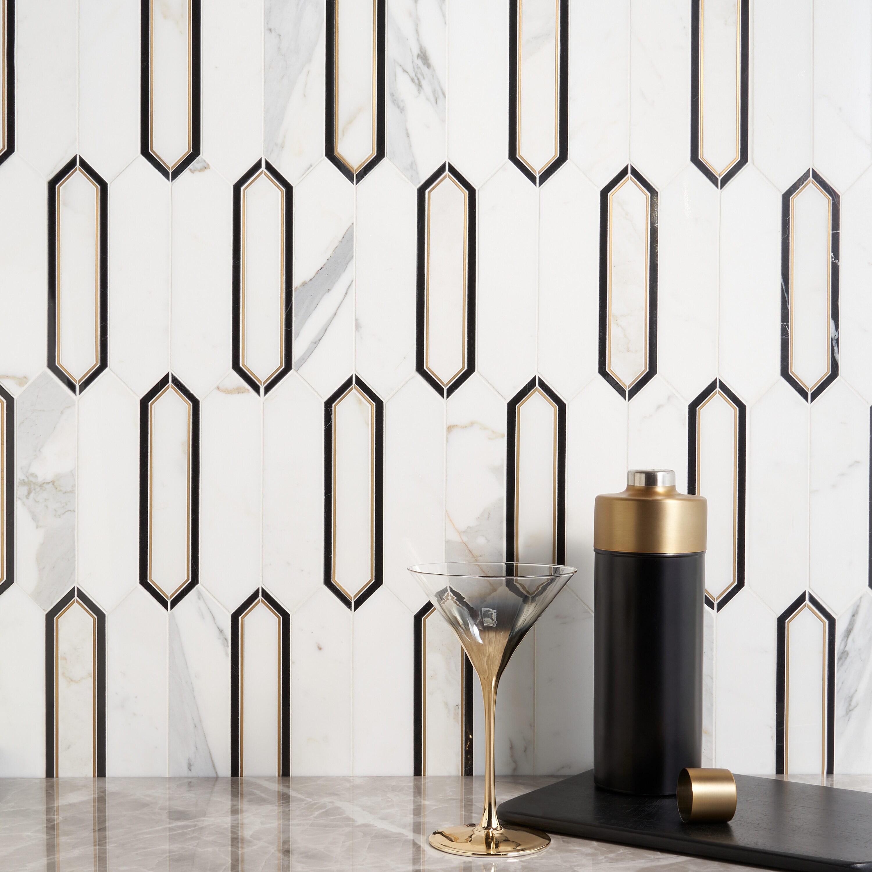 Bond Tile Zip 11.65'' W x 13.62'' L Marble and Brass Mosaic Tile (1.1 Sq. Ft. / Sheet)