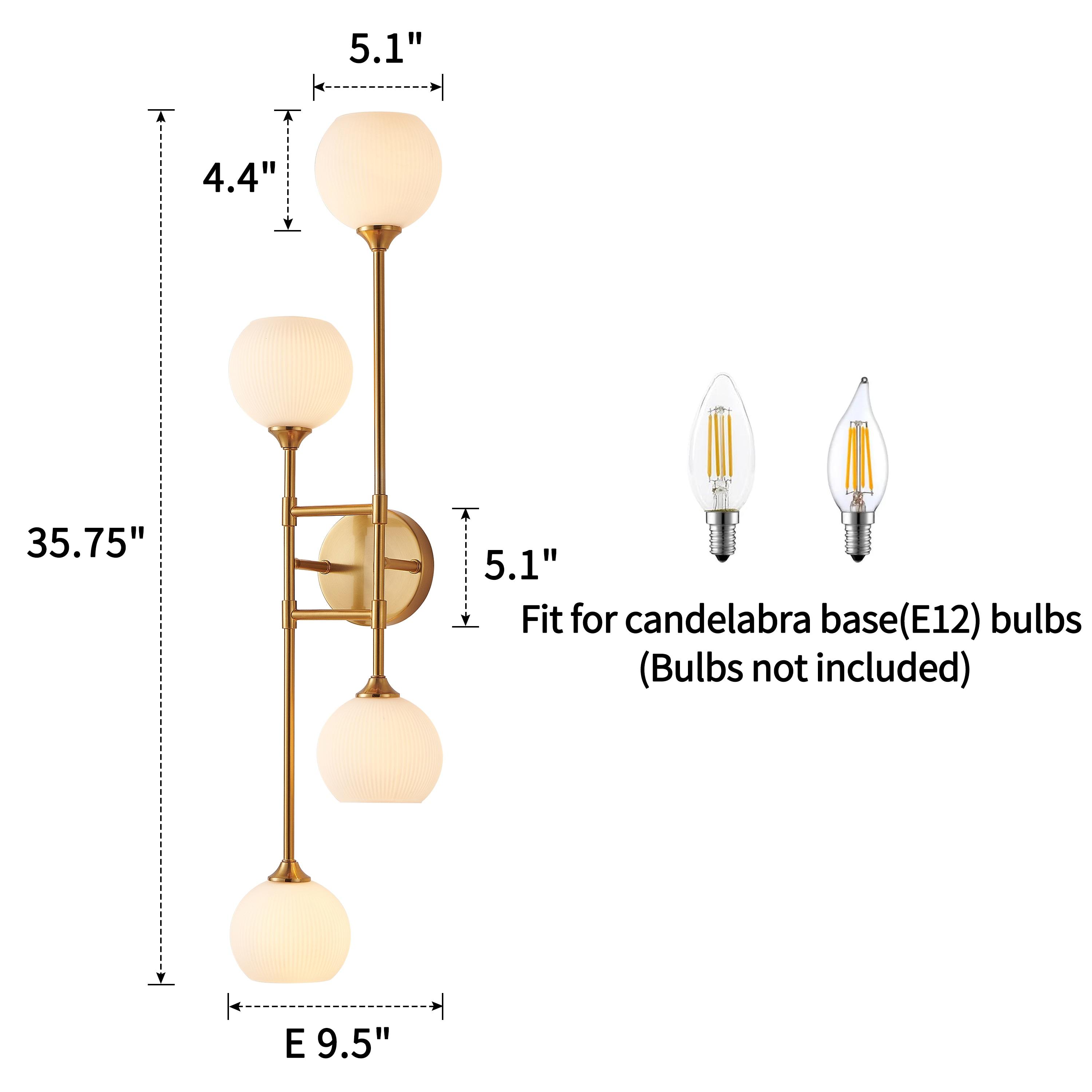 KAWOTI 4-Light Wall Sconces Bathroom Vanity Light Fixtures with Frosted White Glass Shade, Metal Wall Light for Bedroom Living Room