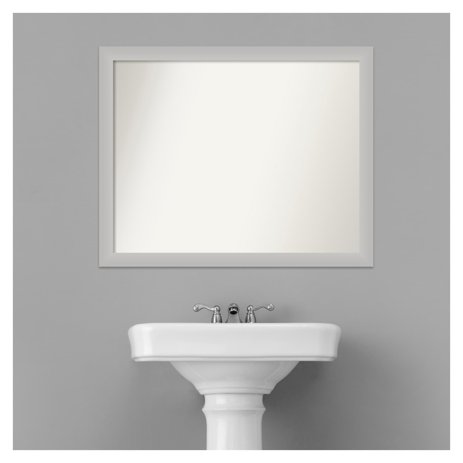 31" x 25" Non-Beveled Low Luster Wood Bathroom Wall Mirror Silver - Amanti Art