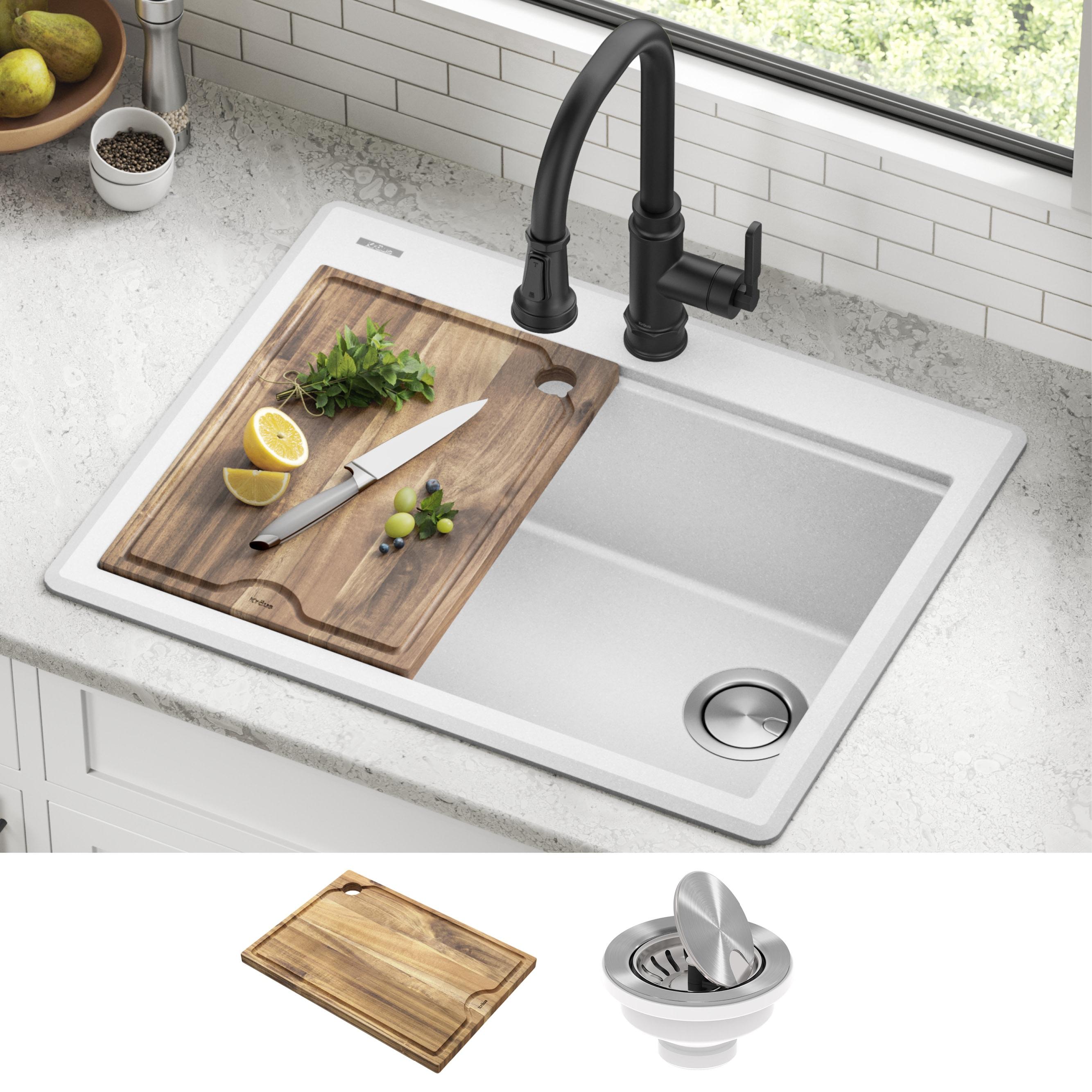 KRAUS Bellucci Granite Composite Workstation Drop-In Top Mount Single Bowl Kitchen Sink with Accessories