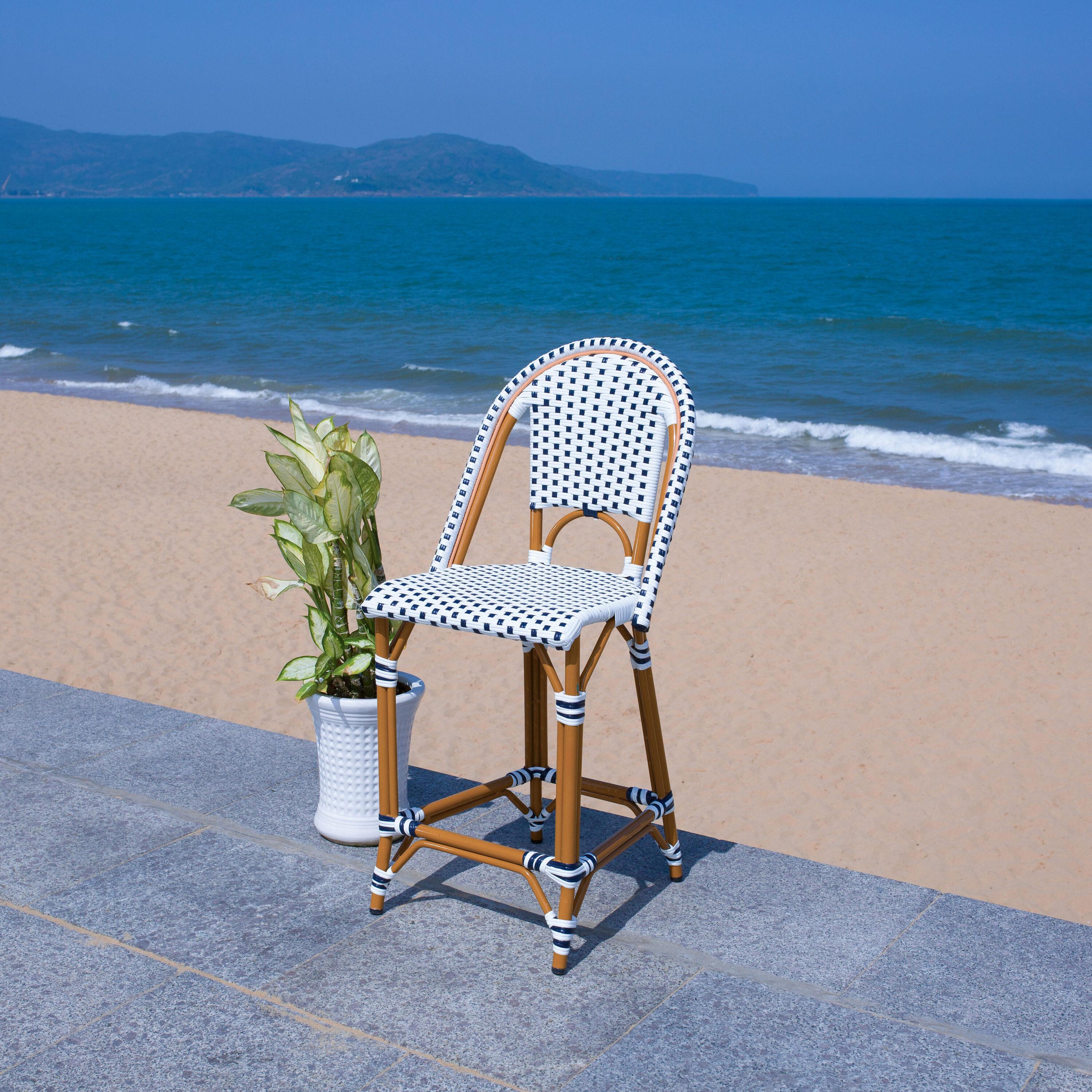California Counter Stool - Indoor/Outdoor - PAT7532 - White/Navy - Safavieh