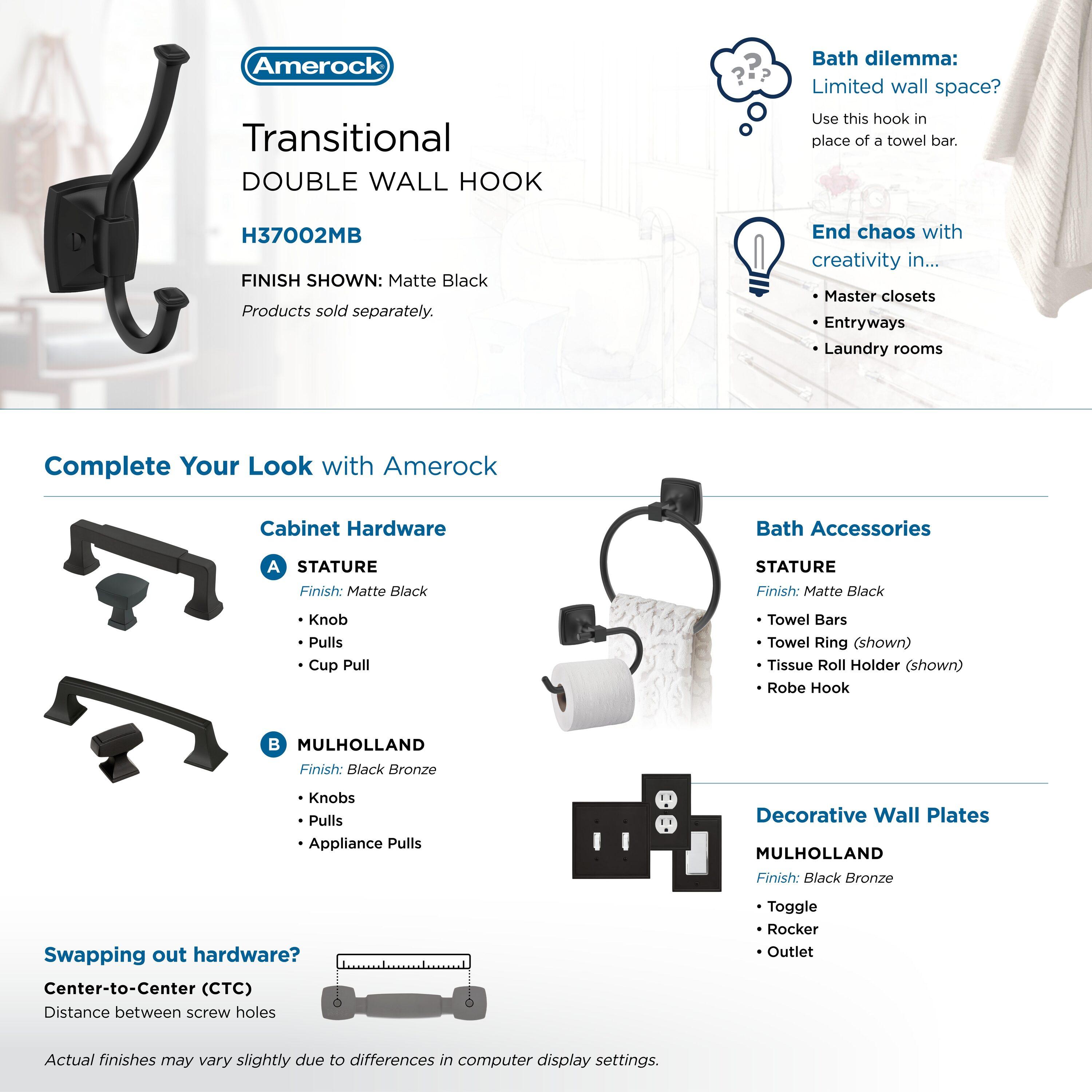 Kinsale Transitional Double Prong Decorative Wall Hook